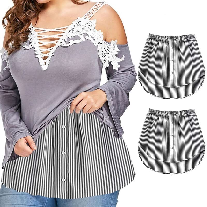 2-Pack Adjustable Layered Fake Hem Shirt Extender - Half-Length Split Mini Skirt for Women & Girls - Versatile Layering Piece for Sweaters, Jackets, Leggings & Sweatshirts - Perfect for Layering, Fashion Styling & Outfit Enhancement