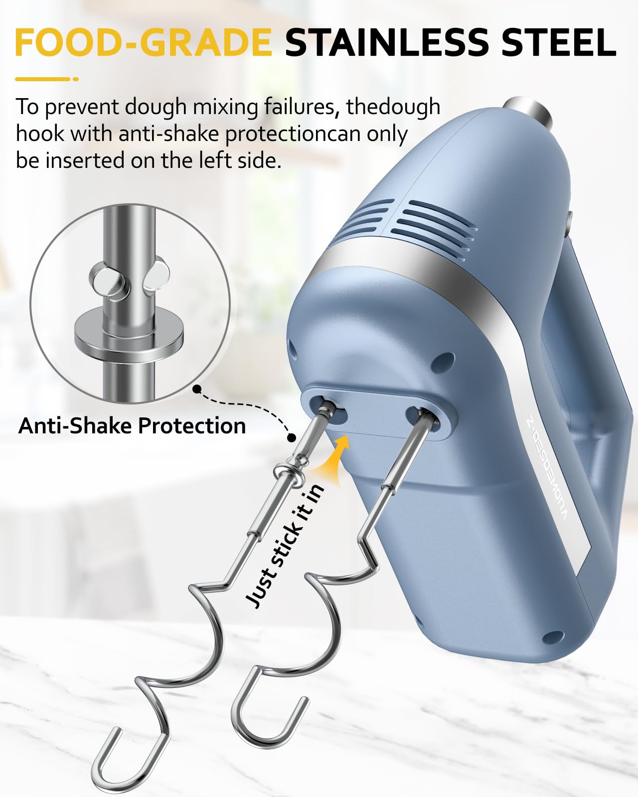 300W Electric Hand Mixer - Powerful Handheld Mixer with 304 Stainless Steel Beaters & Dough Hook - Turbo Function for Baking Cakes, Whipping Eggs & Cream - Perfect for Home Kitchen, Bakeries & Cooking Enthusiasts (Blue)