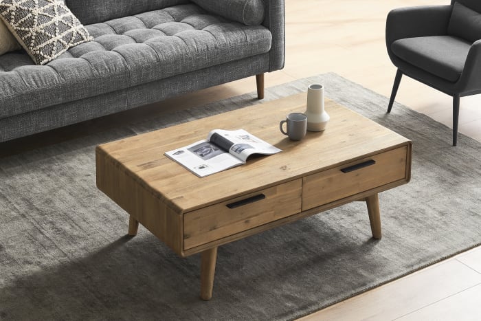 Handmade Modern Coffee Table with 2 Storage Drawers & Metal Handles - Perfect for Living Room, Office & Small Space Decor