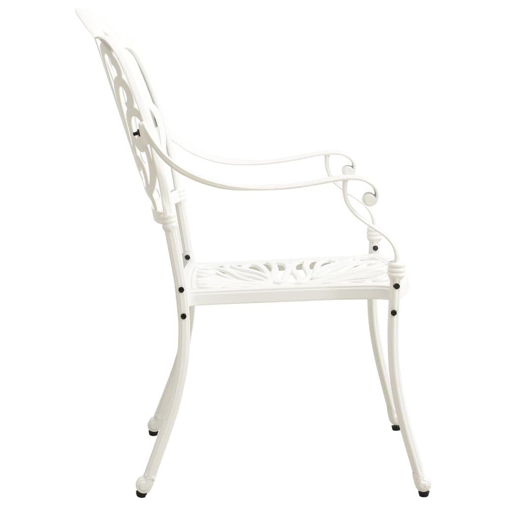 vidaXL 3-Piece Bistro Set - White Cast Aluminum Outdoor Table and Chairs for Balcony, Yard, Park | Industrial Style Patio Furniture for Relaxing & Entertaining
