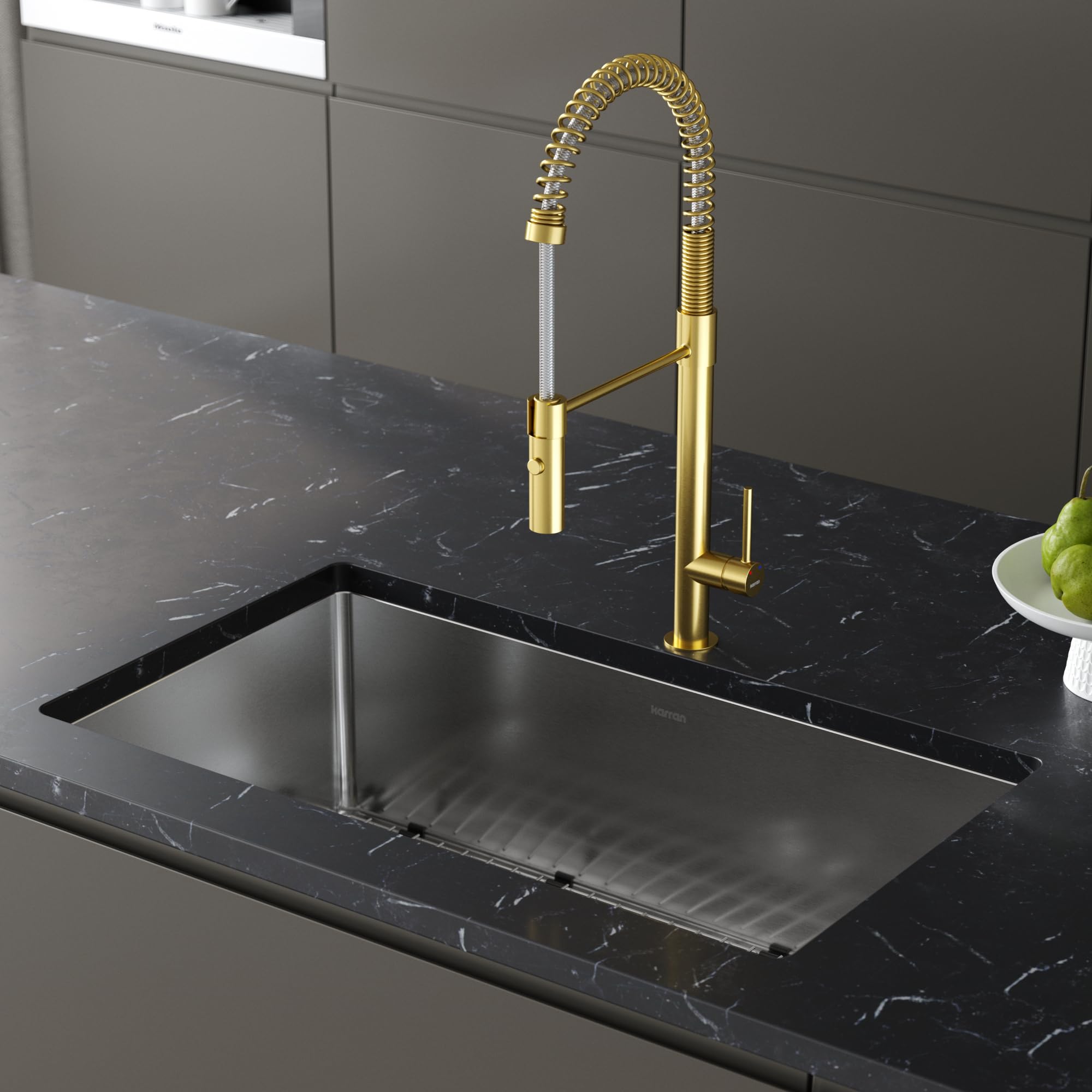 Karran Bluffton Single-Handle Pull-Down Sprayer Kitchen Faucet in Brushed Gold - Modern Touchless Design for Easy Cooking & Cleaning | Perfect for Farmhouse, RV & Small Kitchen Sinks