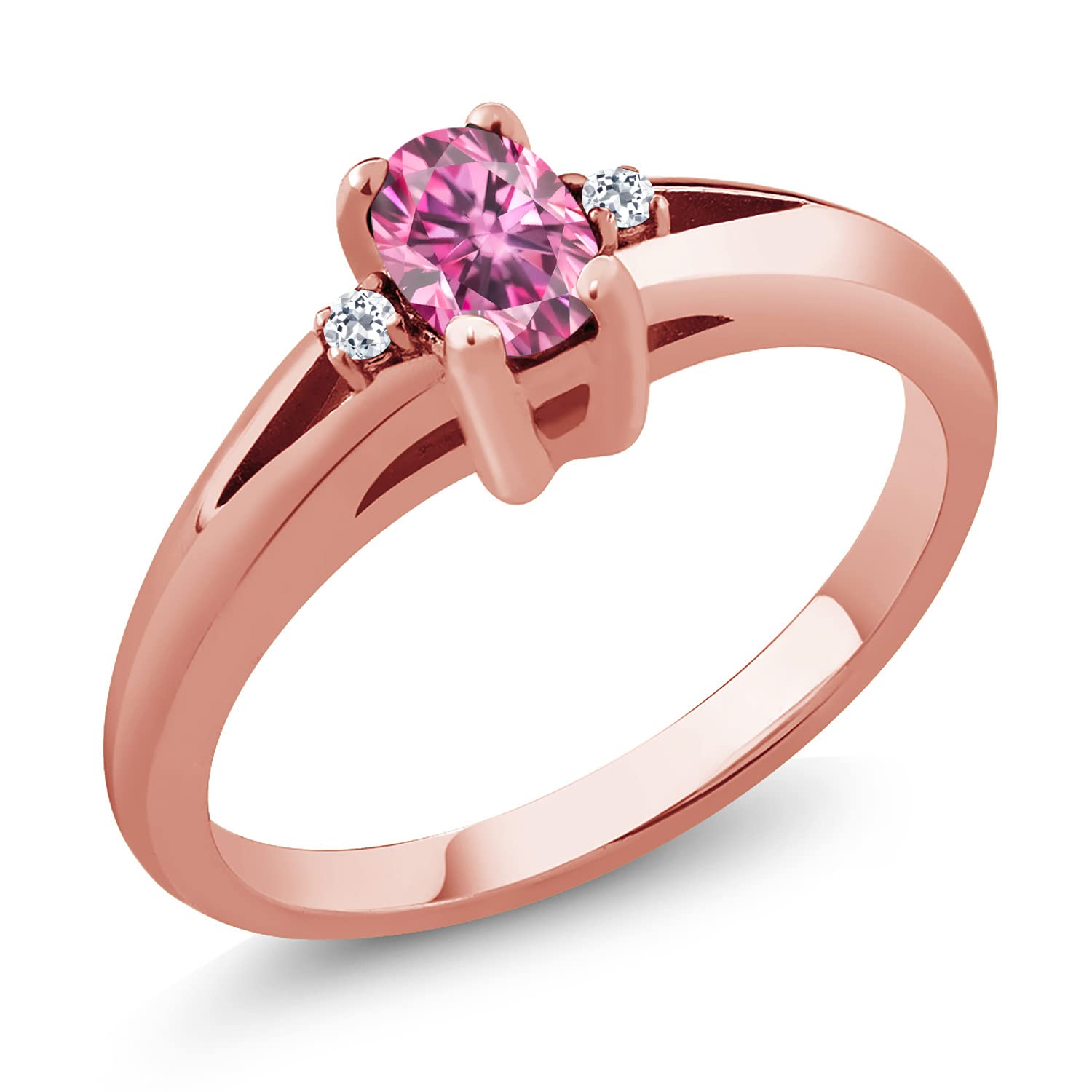 18K Rose Gold Plated Silver Ring with Oval Pink Moissanite & Topaz (0.50 CTTW) - Elegant Jewelry for Women, Perfect for Engagement, Wedding & Anniversary Gifts