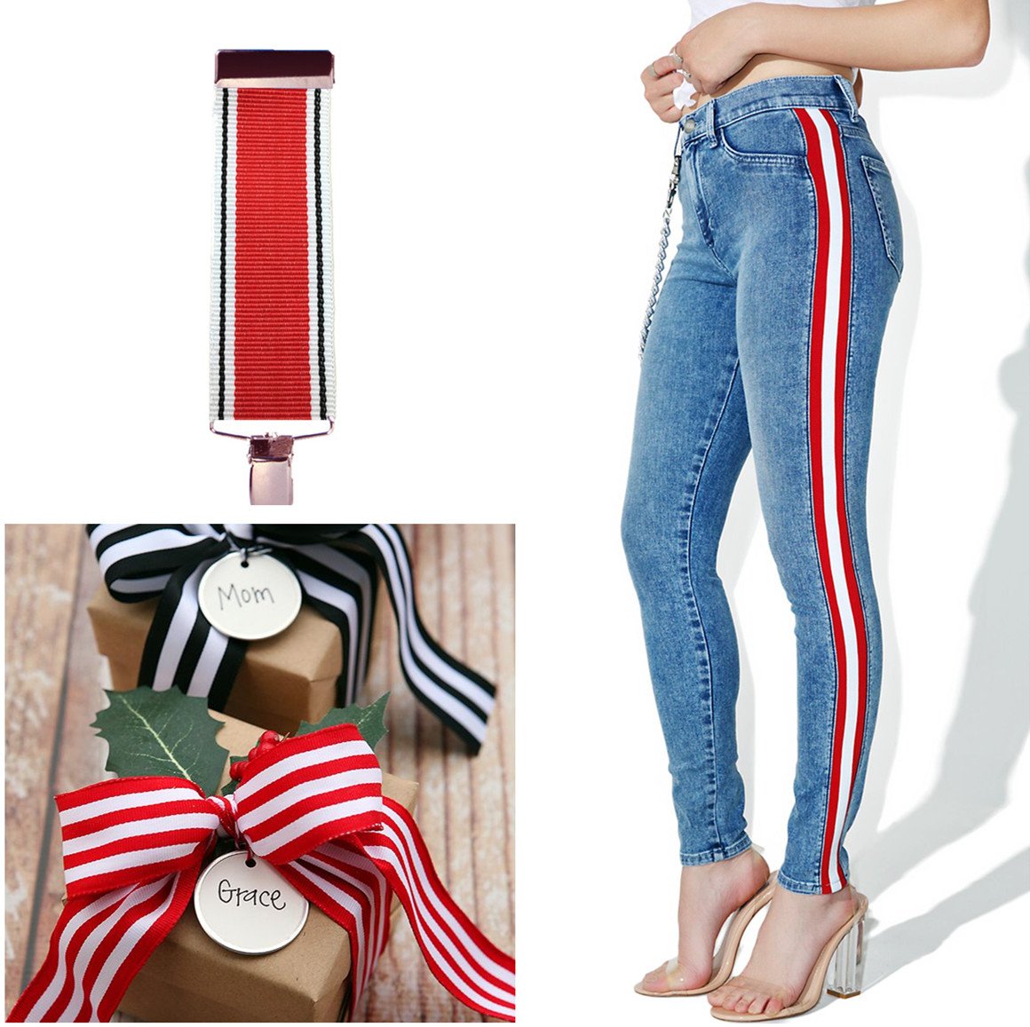 White Black Red Grosgrain Stripes Ribbon - Patriotic American Flag Ribbon for 4th of July, Independence Day Decorations (50 Yards) - Perfect for Party Decor, Gift Wrapping & DIY Crafts
