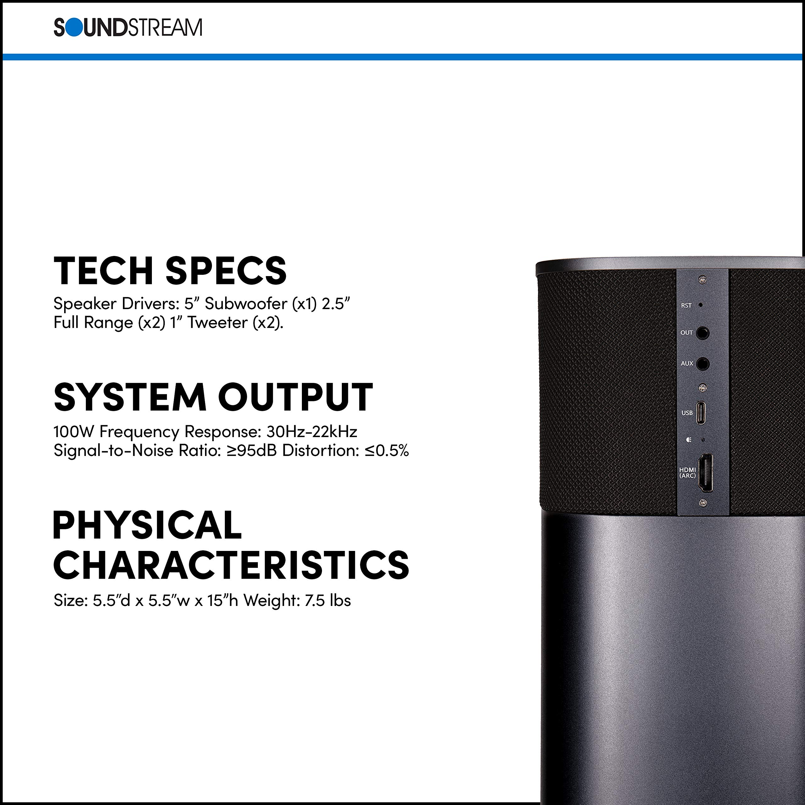 Soundstream Sound Tower Portable Bluetooth Speaker - Medium Size Wireless Speaker with Powerful Bass, Long Battery Life & Waterproof Design for Outdoor, Travel, Parties & Home Use