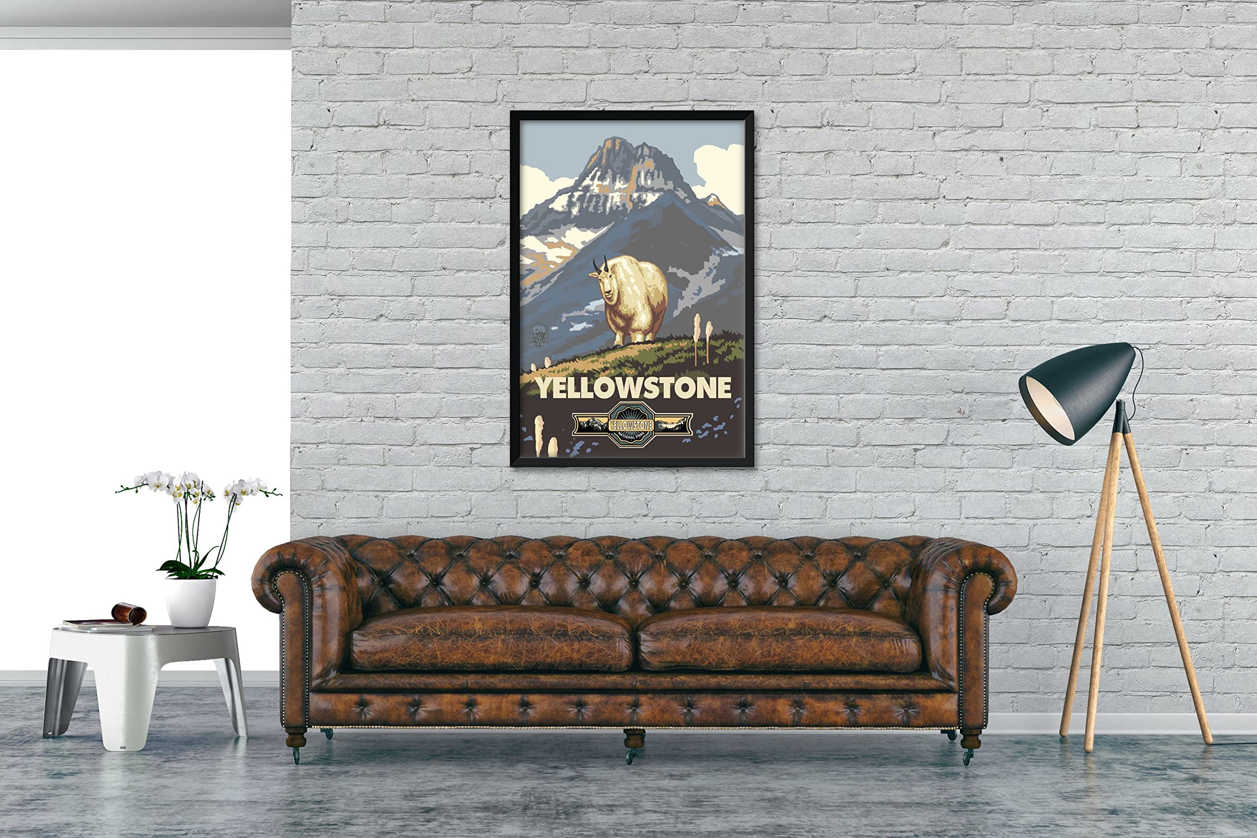 Yellowstone National Park Snowy Mountain Goat Framed Art Print - 32x47 Inch Wall Decor by Artist Paul A. Lanquist - Perfect for Living Room, Office & Cabin Decor