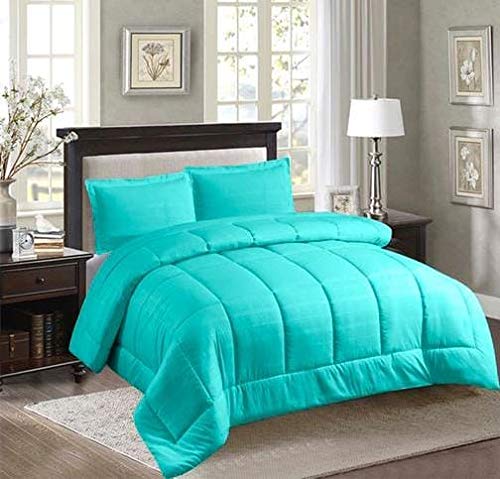 3 Piece Embossed Comforter Set with Fitted Sheet, Bed Skirt & Sham Pillowcases - Aqua Blue Twin Size for Cozy Bedroom Decor & Guest Room Makeover