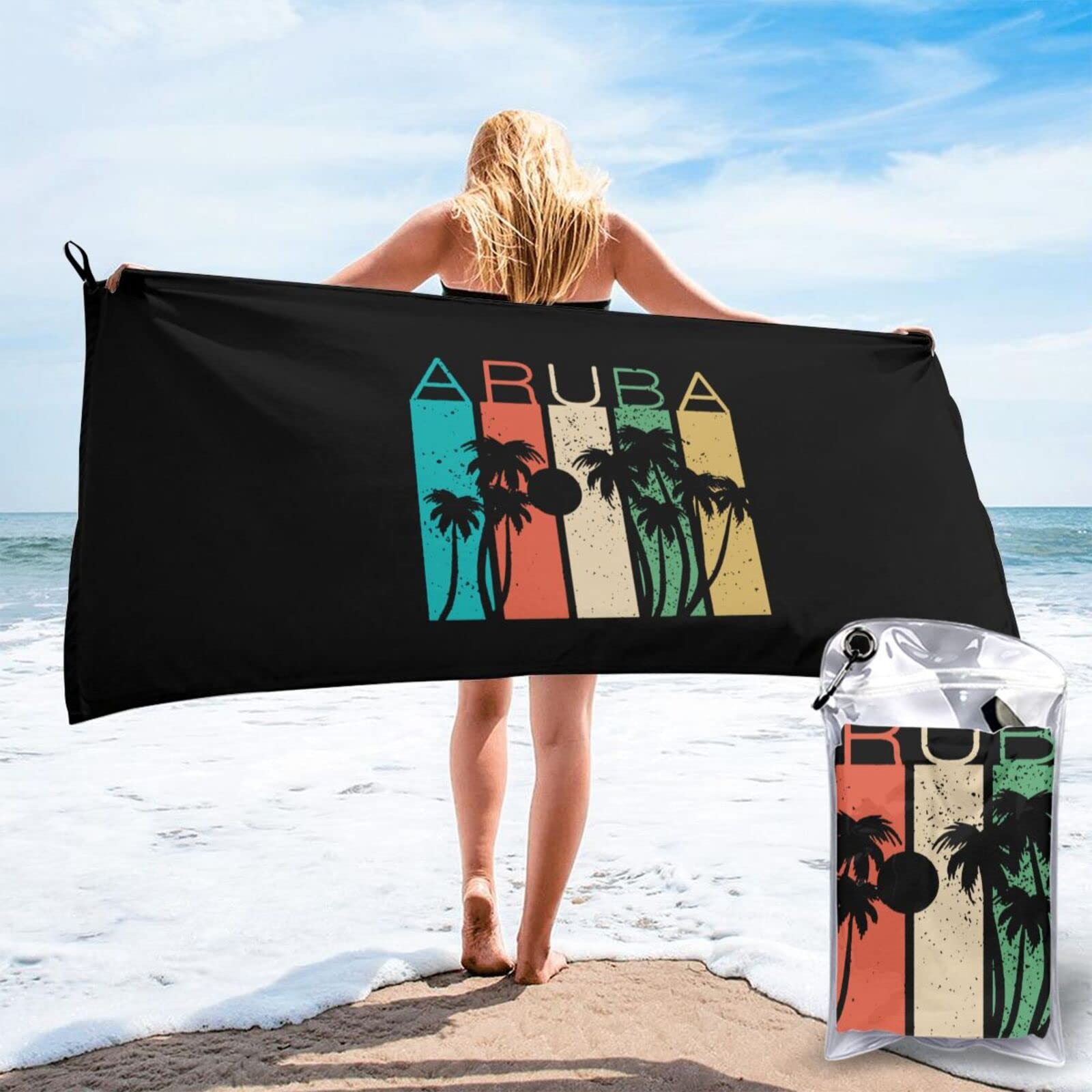 Aruba Souvenir Beach Towels - Oversized 40x80 Inch Quick Dry Microfiber Towel for Pool, Beach & Travel - Lightweight, Sand-Resistant, Perfect for Vacation & Outdoor Activities