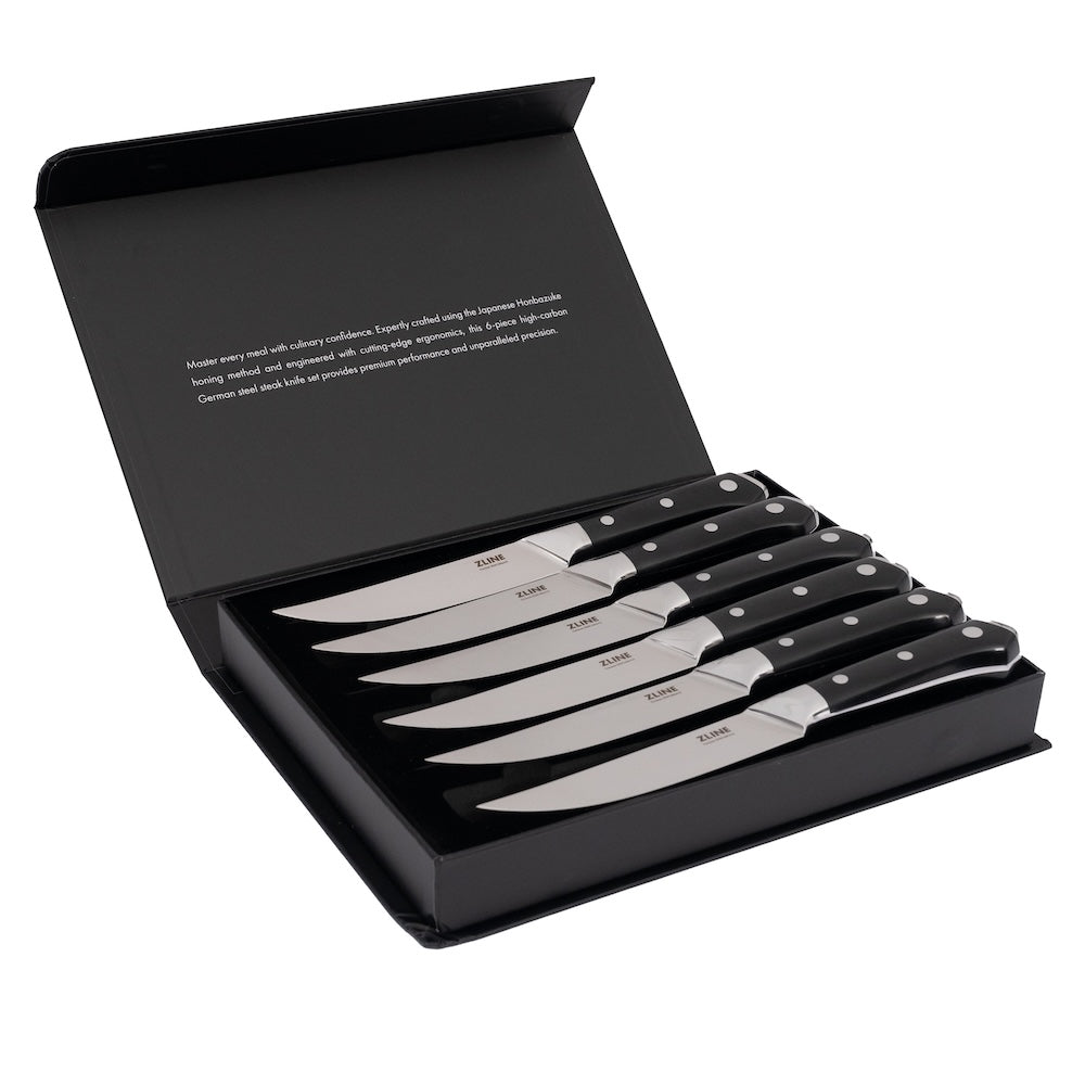 ZLINE 6-Piece Professional German Steel Steak Knife Set - High-Quality Stainless Steel Knives for Steak, Meat, and BBQ - Perfect for Dining, Gifting, and Restaurant Use