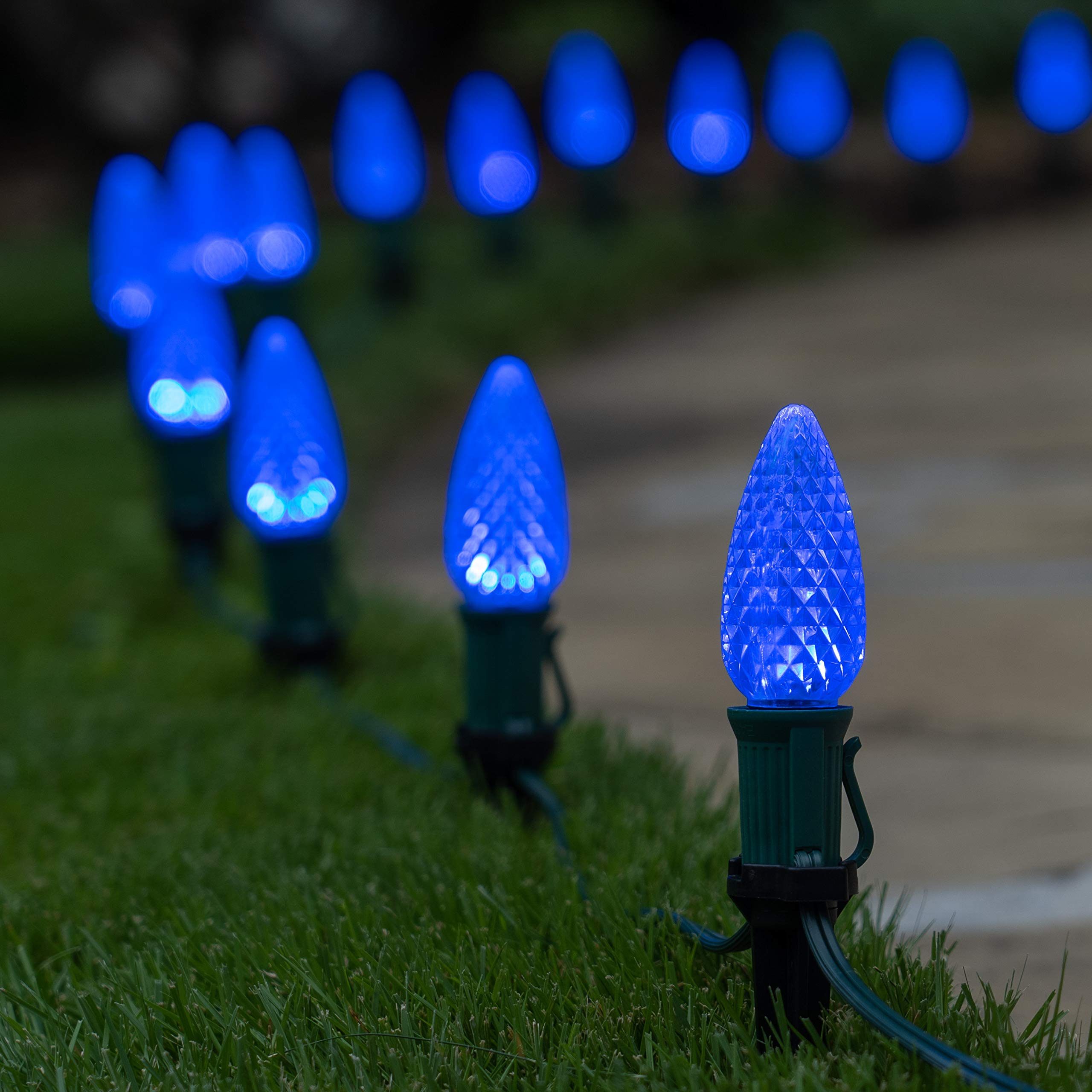 Wintergreen Lighting 50ft OptiCore LED Blue Christmas Pathway Lights - C9 Landscape Lighting with 4.5
