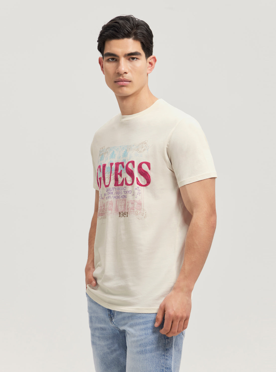 Eco-Friendly Beige World Stamps Graphic T-Shirt for Men & Women - Casual Cotton Tee for Travel Lovers & Stamp Collectors