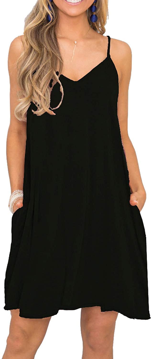 BEUFRI Women's Summer Spaghetti Strap Casual Swing Tank Dress with Pockets - Lightweight Beach Cover Up, Boho Sundress for Vacation, Pool Party & Outdoor Activities