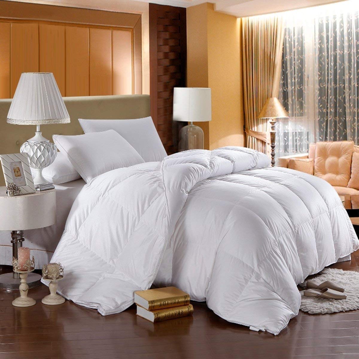 Premium 500-Thread-Count King Size Down Comforter - 750 Fill Power All-Season Duvet Insert with 100% Cotton Shell - Hypoallergenic White Bedding for Luxury Hotels & Cozy Home Decor