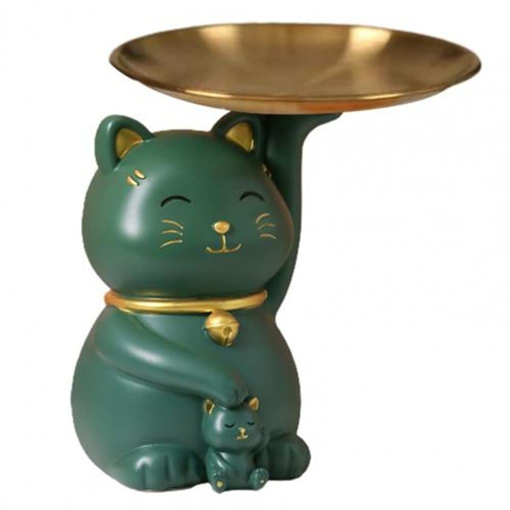 Lucky Cat Resin Tray - Adorable Fortune Cat Key Holder & Desktop Decor - Cute Japanese Maneki Neko Storage Tray for Keys, Jewelry, Coins - Perfect for Home, Office, Feng Shui Decor (Color C, One Size)