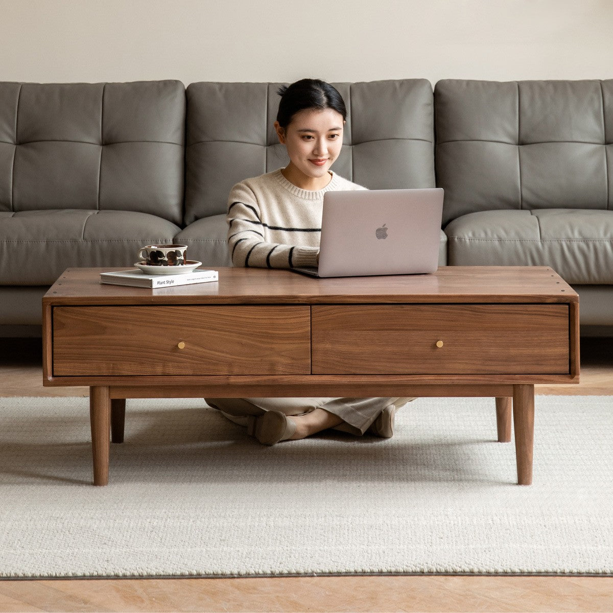 Solid Black Walnut Wood Rocking Coffee Table - Modern Natural Wood Living Room Furniture for Home Decor & Relaxation