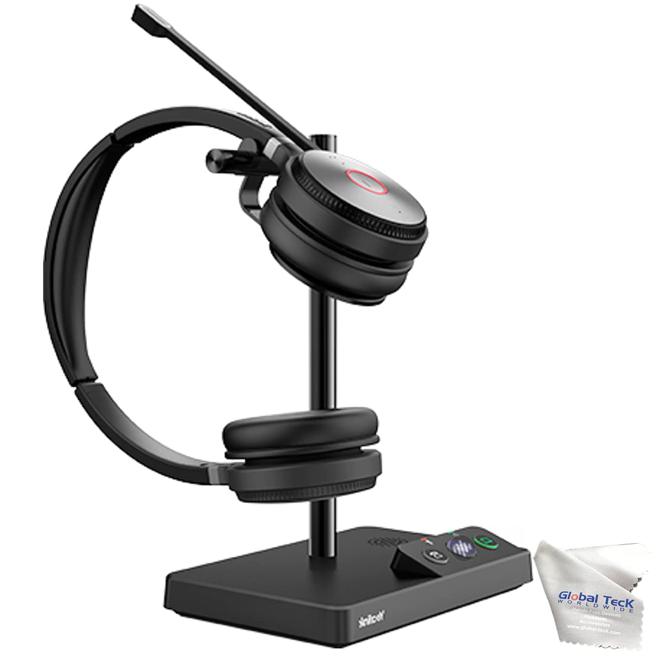 Yealink WH62 Duo Stereo UC Headset - Wireless Bluetooth Headset with Noise Cancelling Mic for PC, Mac, Desk Phones & Softphones (Teams, Zoom, RingCentral Compatible) - Includes Microfiber Cleaning Cloth for Home Office, Call Center & Remote Work