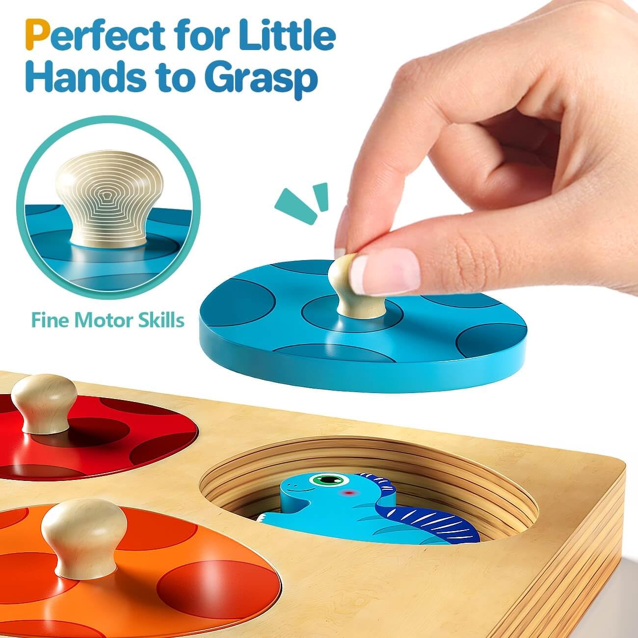 Montessori Wooden Puzzles for Toddlers 1-3 - Dinosaur Matching Eggs Learning Toys for Preschool & Birthday Gifts