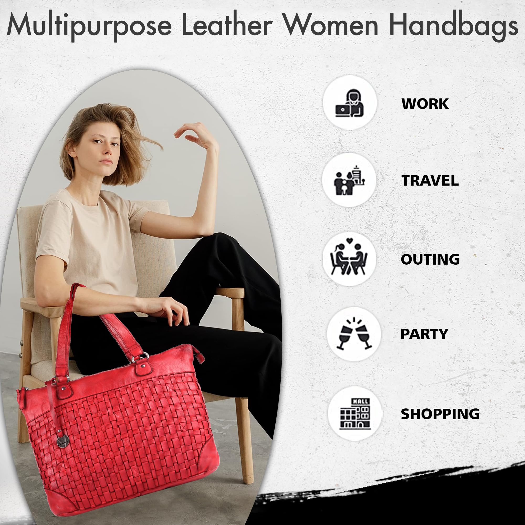 Premium Genuine Leather Women's Tote Bag - Stylish Satchel Purse with Top Handle & Adjustable Shoulder Strap - Perfect for Work, Travel & Everyday Use