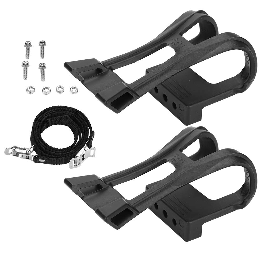 Keenso Adjustable Anti-Slip Plastic Toe Clips for Bikes - 1 Pair Black Pedal Accessories with Secure Belt | Perfect for Road Bikes, Mountain Bikes & Indoor Cycling
