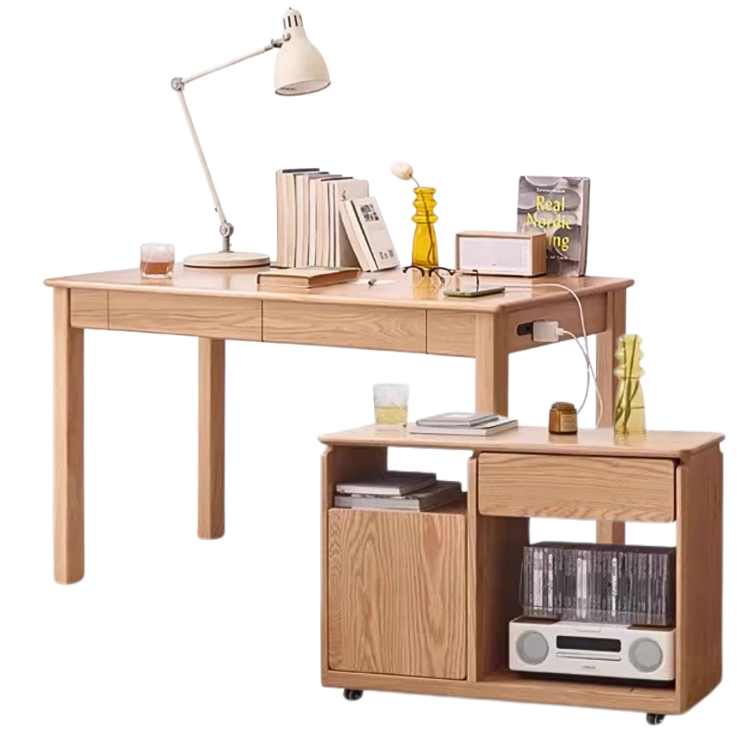 Premium Solid Oak & Ash Wood USB Office Desk - Modern Home & Workspace Furniture for Productivity & Organization | Perfect for Remote Work, Study & Office Setup