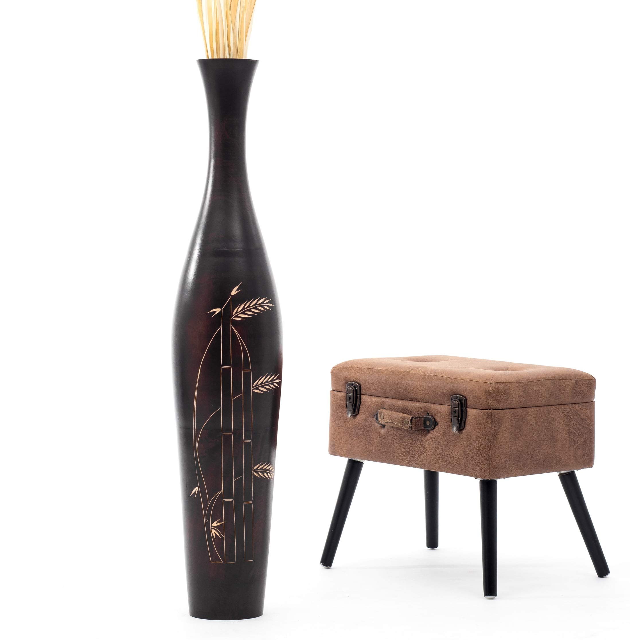 Leewadee 43 Inch Large Brown Wooden Floor Vase - Farmhouse Decor for Fake Plants, Pampas Grass & Home Decor | Perfect for Living Room, Entryway & Wedding Centerpieces