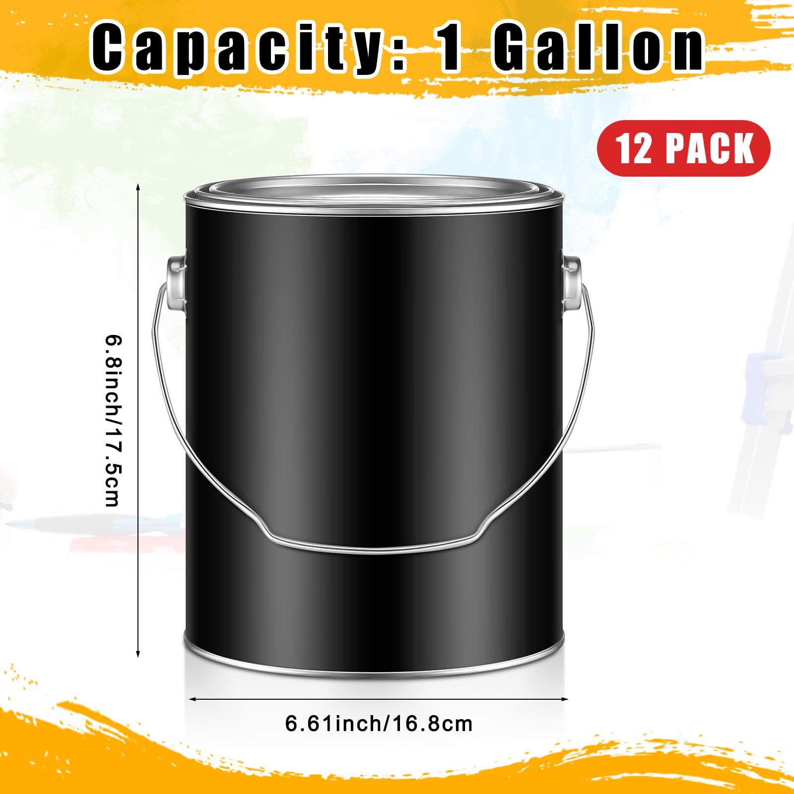 Uiifan 12 Pack 1 Gallon Empty Metal Paint Cans with Lids & Handles - Black Paint Buckets for Paint, Varnish, Craft Storage - Perfect for DIY Projects, Art Supplies & Home Improvement Use