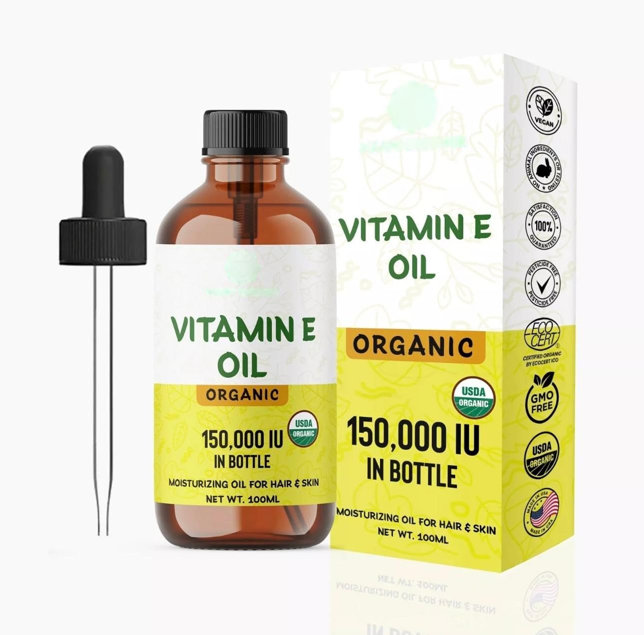 Pure & Natural Vitamin E Oil by ABBASI & CO - Antioxidant-Rich Cold-Pressed Formula for Skin, Hair & Scars - 100ml (3.38oz) - Perfect for Daily Moisturizing, Anti-Aging & Skin Repair
