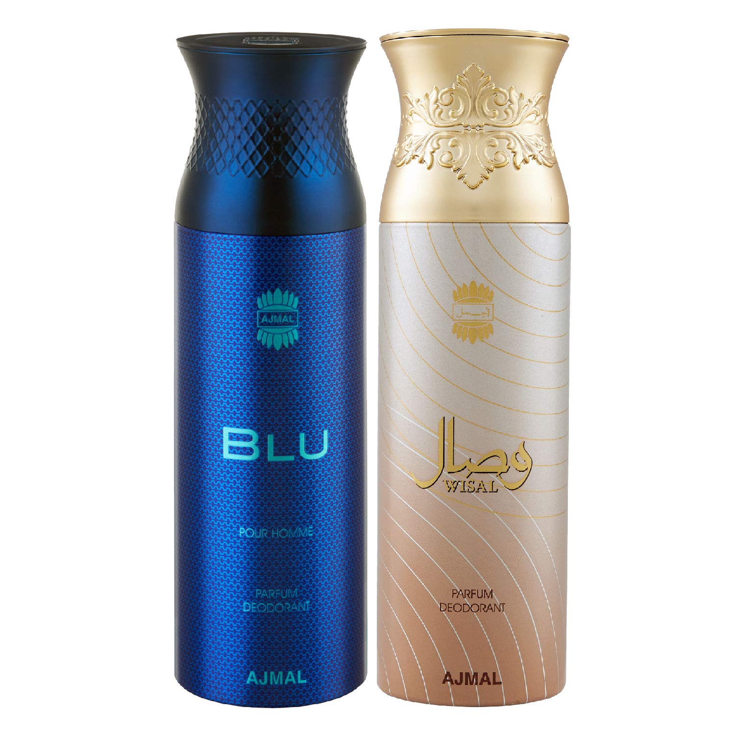 Ajmal Blu Homme & Wisal Deodorant Spray Gift Set for Men & Women - 2 Pack (200ml Each) | Long-Lasting Fragrance for Daily Use, Work, Gym & Special Occasions