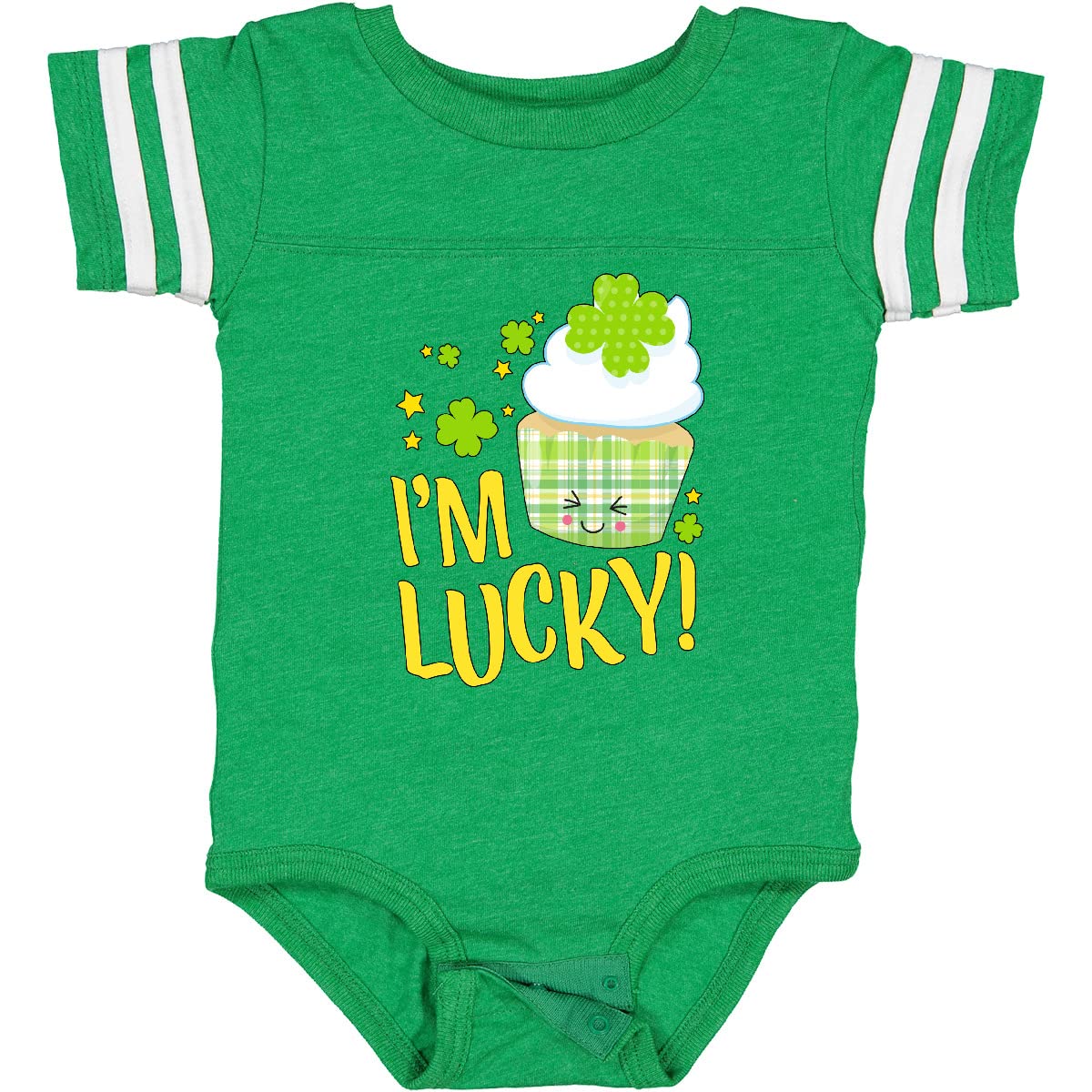 Stylish I'm Lucky Happy Cupcake St. Patrick's Day Baby Bodysuit - Cute Green Outfit for Irish Holiday Celebrations & Baby Photoshoots