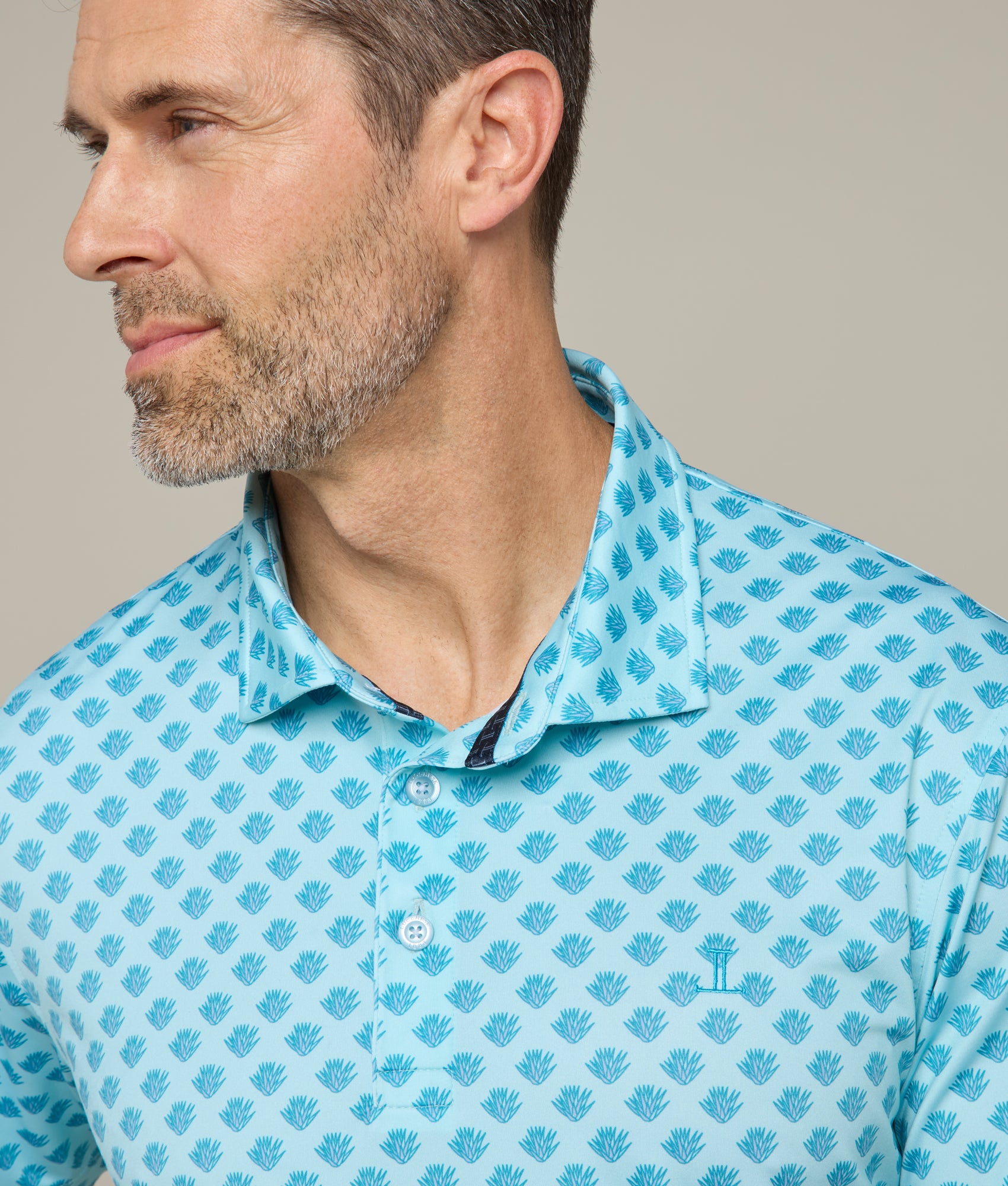 Lucchese Men's Golf Polo Shirt - Blue Cactus Print, Moisture-Wicking Performance Fabric for Comfort on the Golf Course & Casual Wear