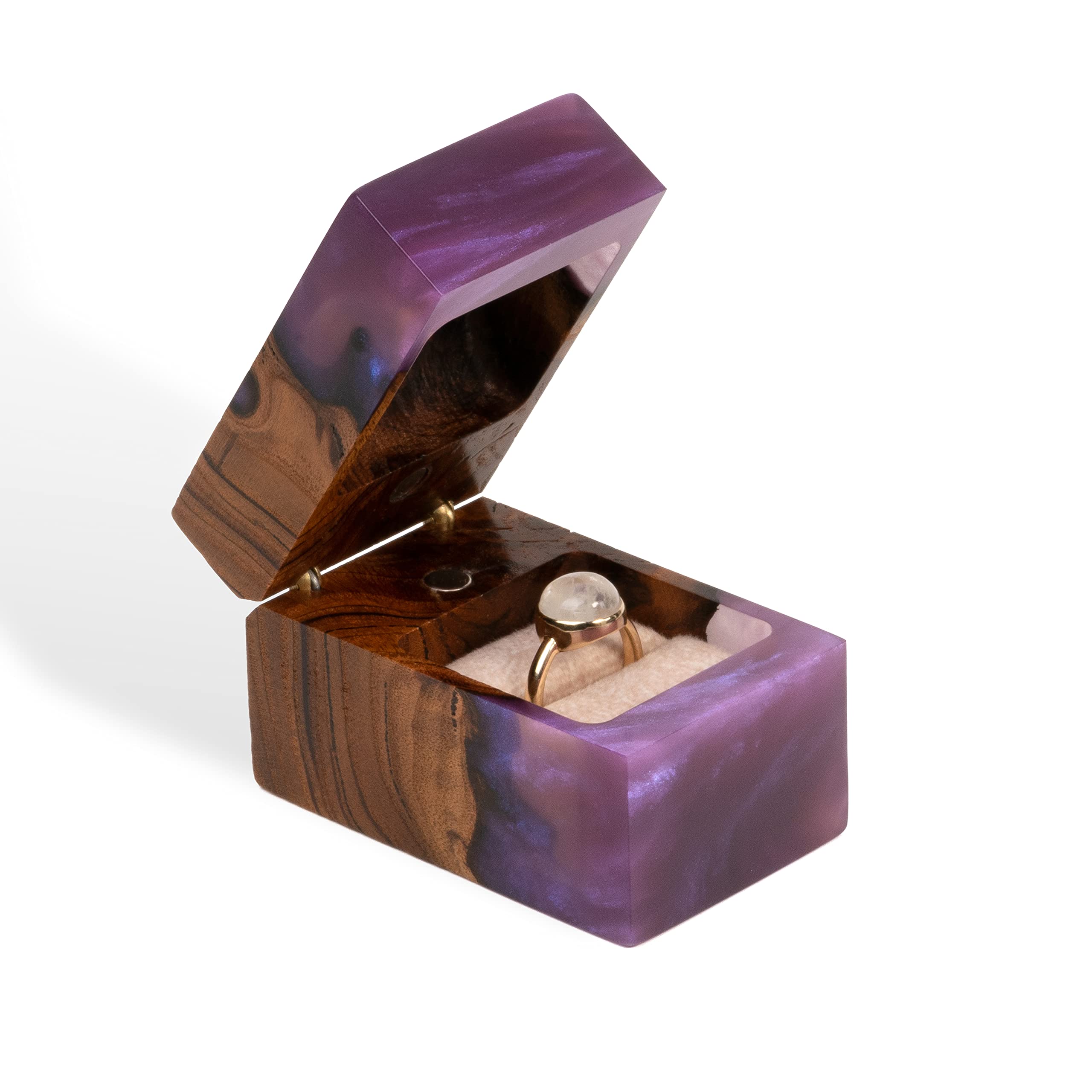 Exquisite Handcrafted Wooden Ring Box for Engagement & Wedding - Unique Proposal Ring Holder for Women & Men - Elegant Purple Accord Single Ring Bearer Box - Perfect for Wedding Proposals, Vow Renewals & Special Occasions