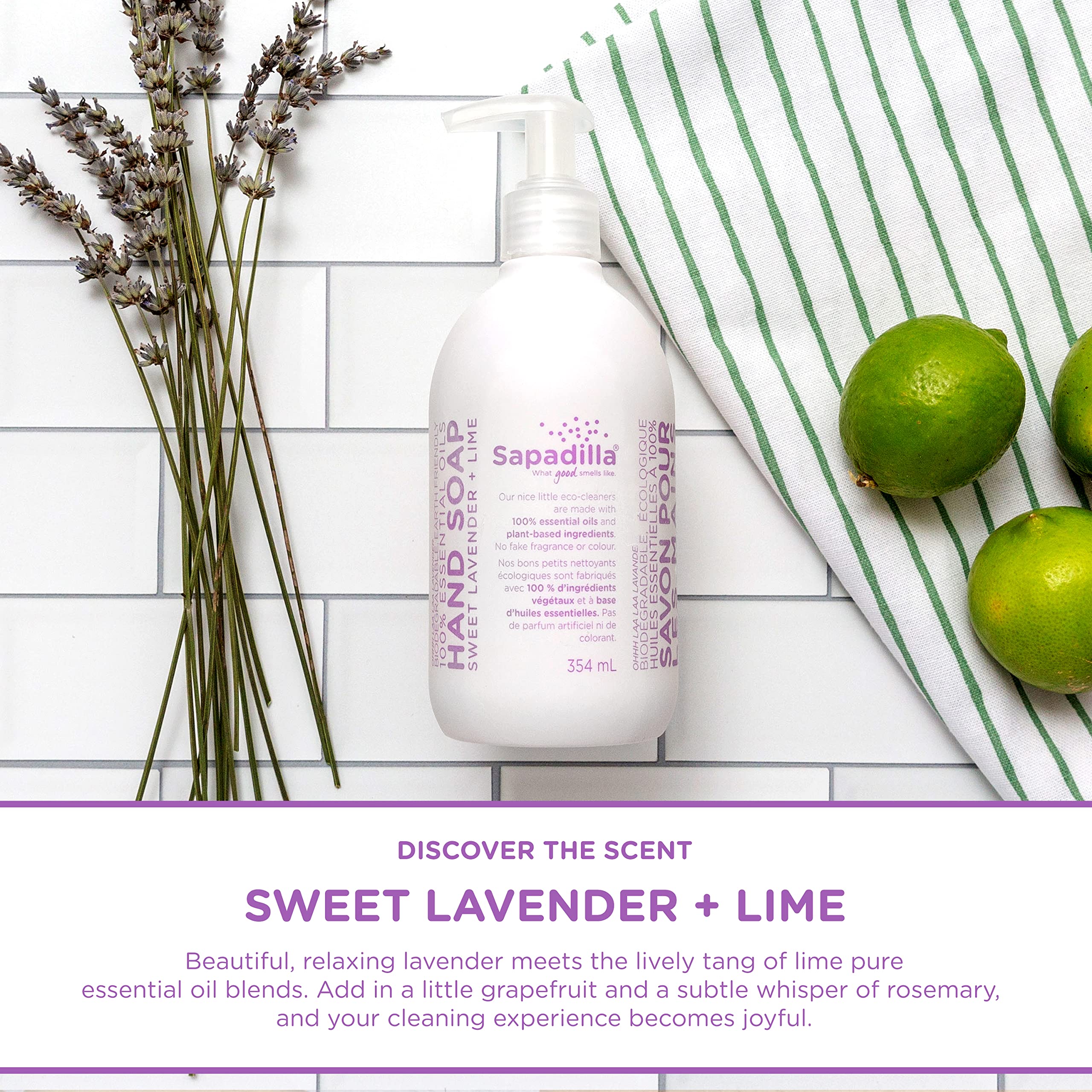 **Sapadilla Liquid Hand Soap - Sweet Lavender & Lime Scent, 100% Pure Essential Oils, Moisturizing & Cleansing, Plant-Based & Biodegradable, 12 oz (Pack of 2) – Perfect for Home, Office, and Bathroom Use**