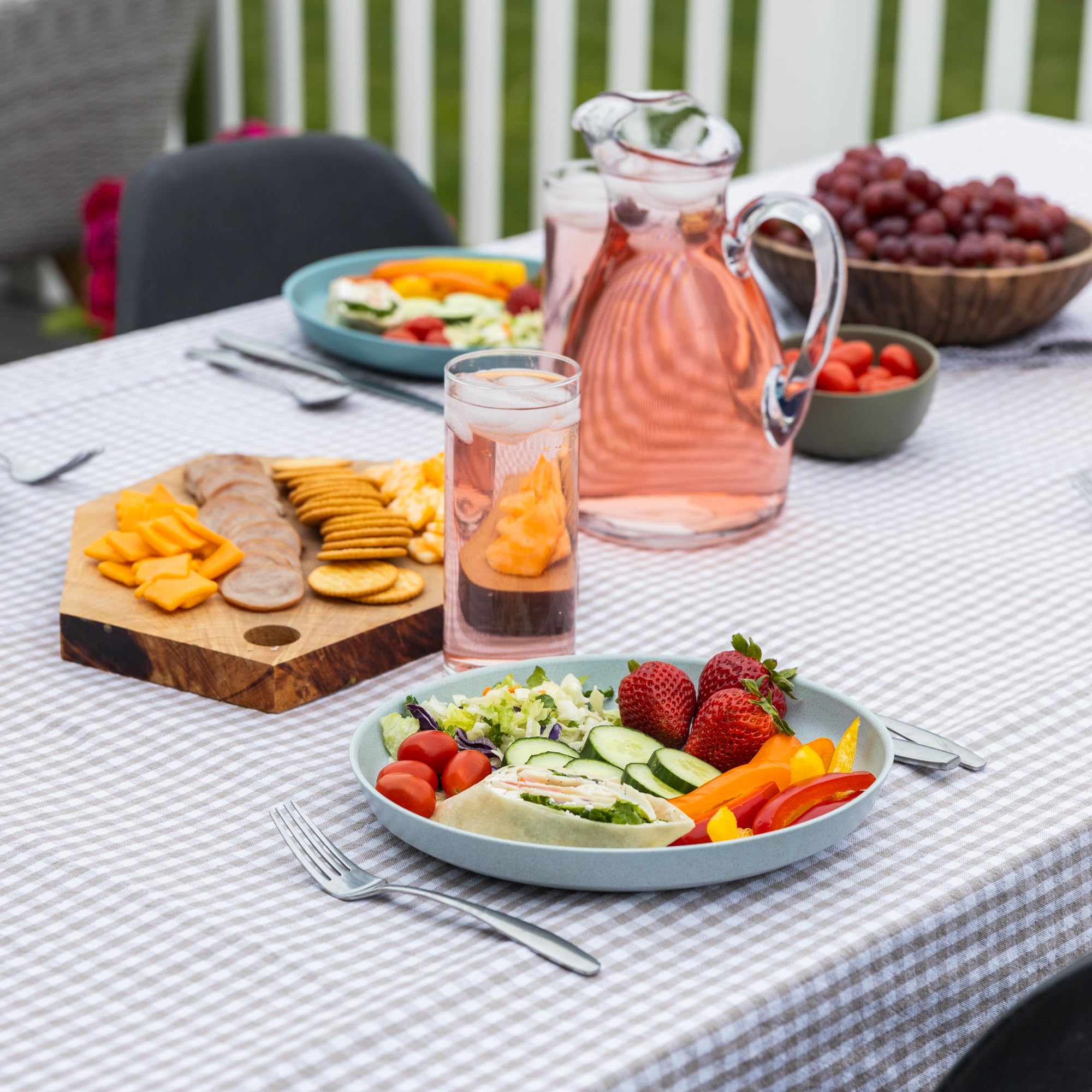 Premium Wheat Straw Plates Set of 8 - 10 Inch Unbreakable Reusable Dinner Plates - Microwave Safe & Eco-Friendly Hard Plastic Plates for Camping, RV, Outdoor Dining, Picnics, Parties & Everyday Kitchen Use - Seascape Design