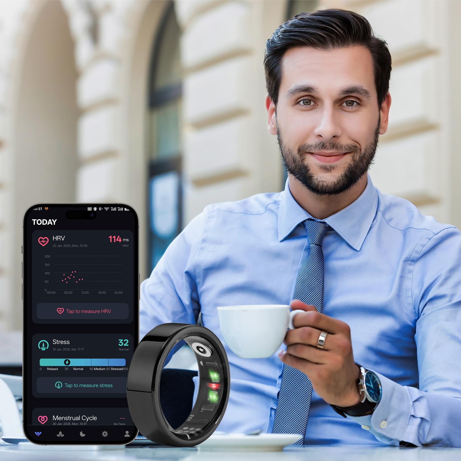 Smart Ring Health Tracker - Fitness & Sleep Monitor with Heart Rate, Blood Oxygen & Bluetooth - Water Resistant Activity Tracker for Men & Women - Perfect for Workouts, Sleep Tracking & Daily Health Monitoring