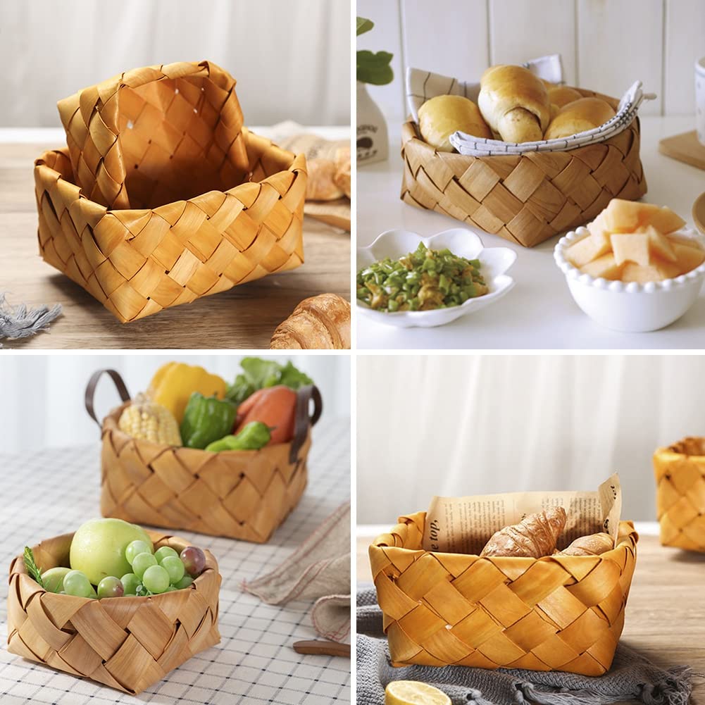 Ochine Handwoven Wood Chip Storage Basket - Natural Rattan Wicker Fruit Bowl, Bread & Flower Holder for Kitchen, Picnic, Home Decor | Eco-Friendly Wooden Decorative Bin for Organizing Fruits, Food & Household Items
