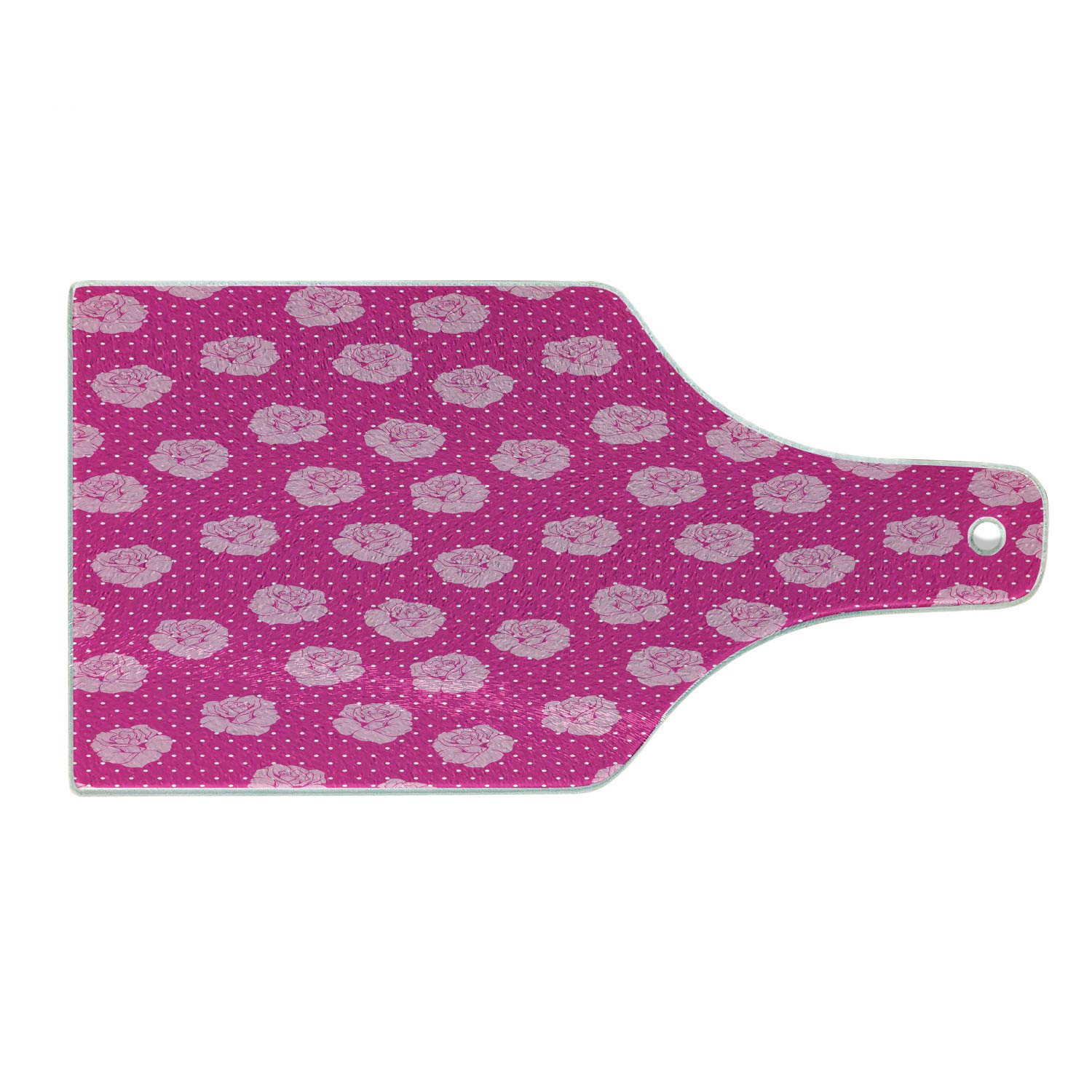 Vintage Floral Glass Cutting Board - Pink Roses & Polka Dots Design, Tempered Glass Serving Tray with Wine Bottle Shape (Hot Pink, Pale Pink, White) - Perfect for Cheese Platters, Charcuterie Boards & Kitchen Decor
