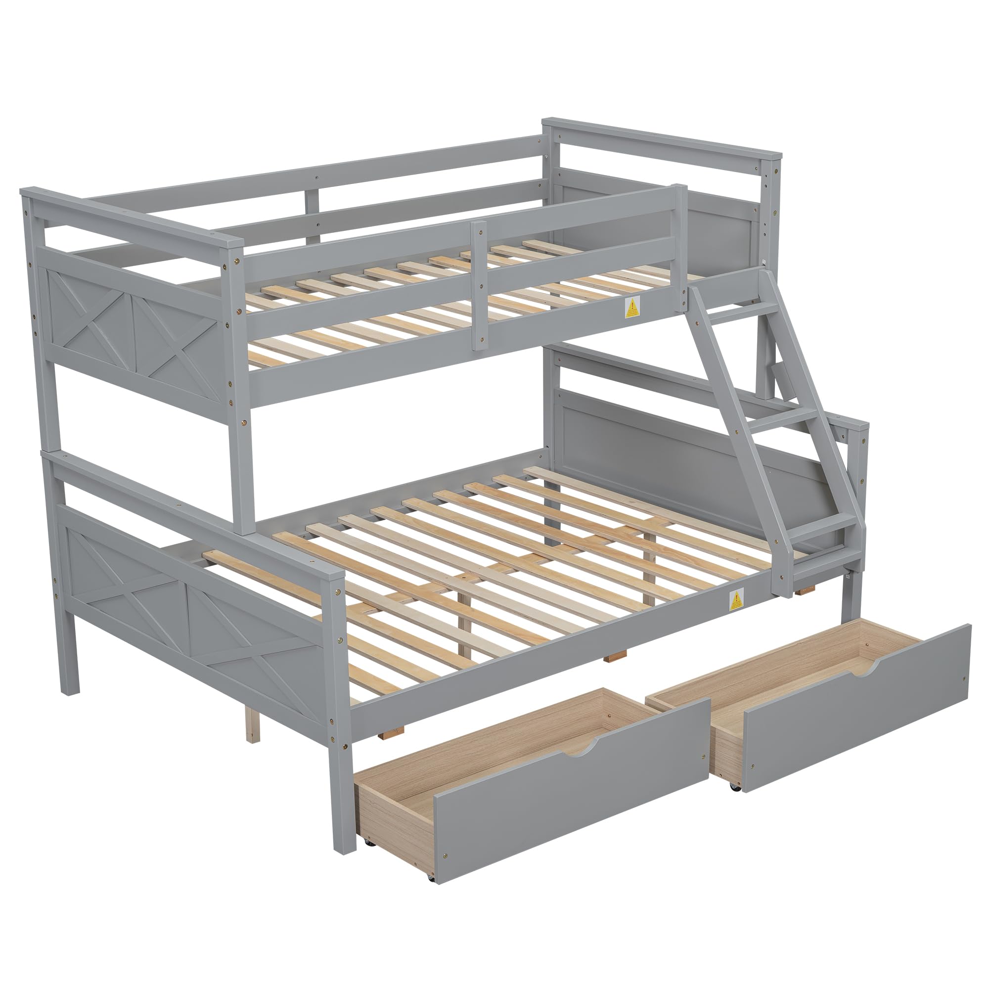 Twin Over Full Bunk Bed with Storage Drawers - Convertible Wooden Bunk Bed Frame with Guardrail & Ladder for Kids, Teens, Boys & Girls - Space-Saving Bedroom Solution for Small Rooms, Dorms & Shared Kids' Rooms (Grey)
