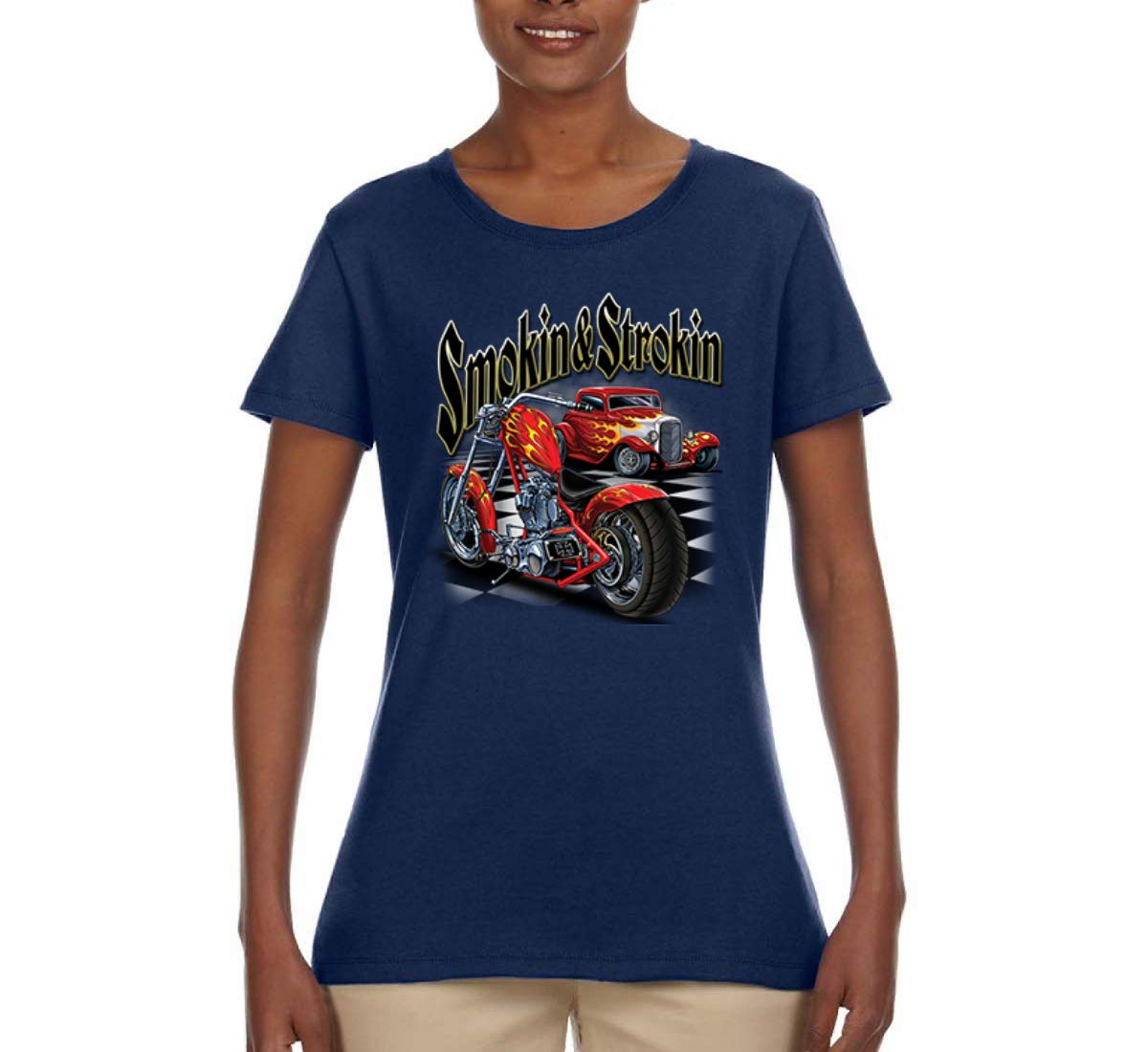 Vintage Red Hot Rod & Motorcycle Graphic T-Shirt for Women - Retro Car & Truck Design Cotton Tee - Perfect for Biker Events, Car Shows & Casual Wear