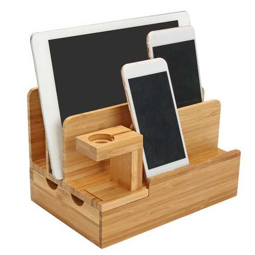 Bamboo Charging Dock Stand Organizer for Apple Watch, iPhone, and Tablet - Perfect for Nightstand, Office Desk, and Travel Accessories