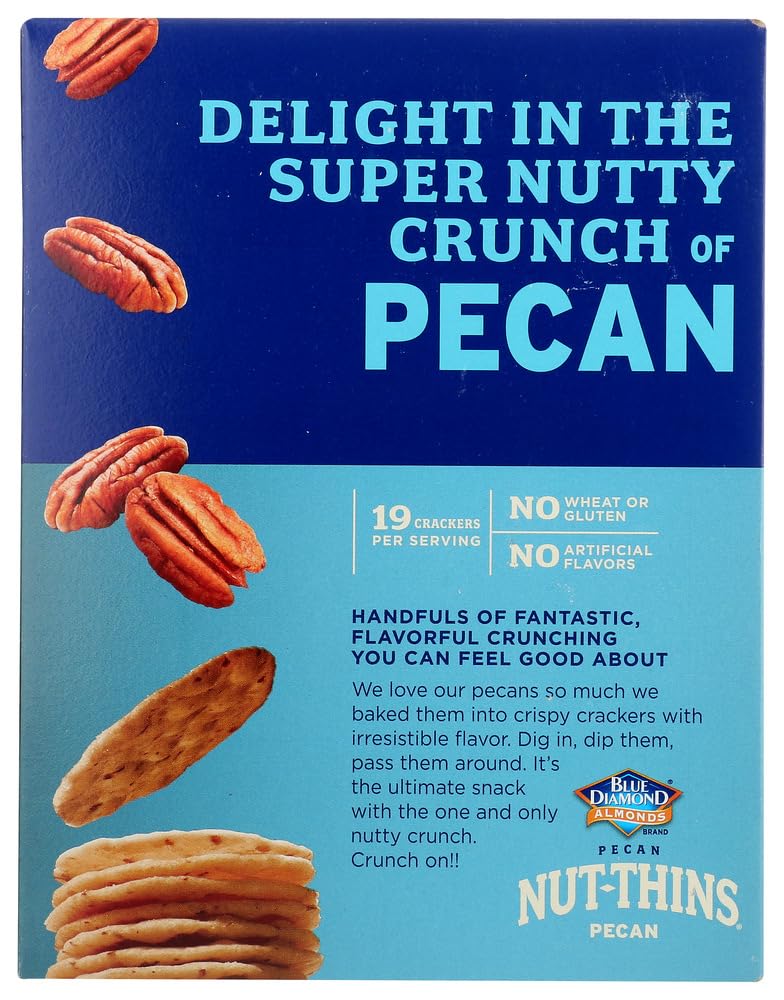 Blue Diamond Nut-Thins Pecan Nut & Rice Cracker Snacks - Gluten Free, Low Calorie, Healthy Snack - 4.25 oz (Pack of 6) - Perfect for Office, School, Travel & Party Snacking