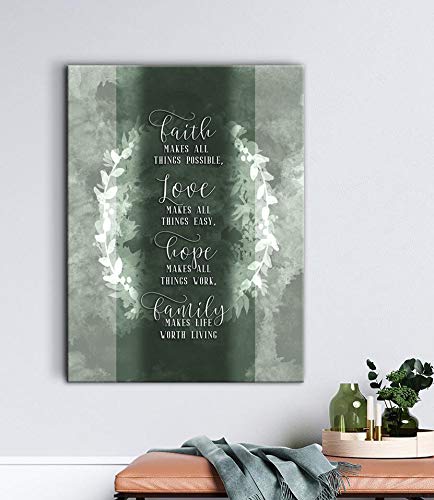 Faith Makes All Things Possible - Motivational & Inspirational Christian Wall Art Canvas Print with Positive Quotes, Large Wall Décor 30x40 Inch Green - Perfect for Home, Office & Church Decor