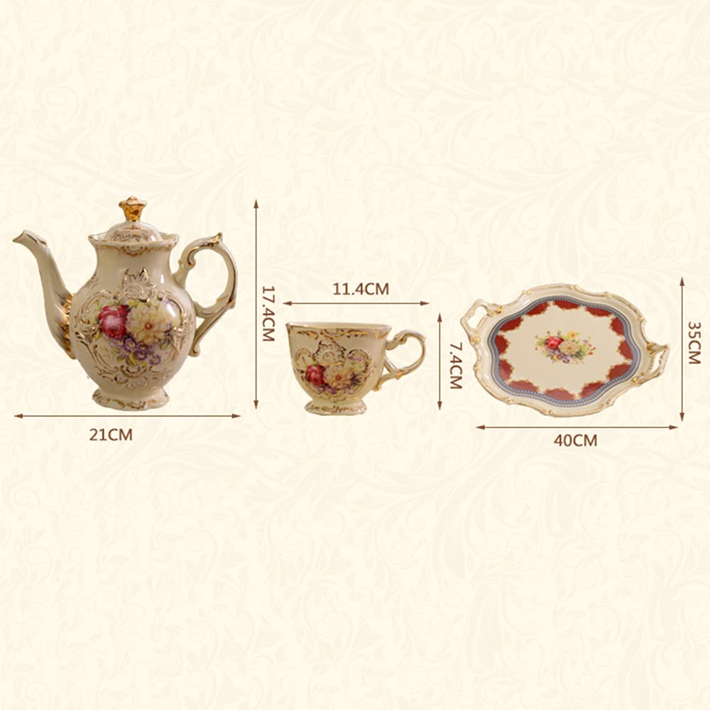 8-Piece Porcelain Coffee and Tea Gift Set with 6 Cups, Teapot, Serving Tray & Espresso Cups - European Classic Gold Trim Design - Elegant Tea Party Set for Home, Office or Gifting