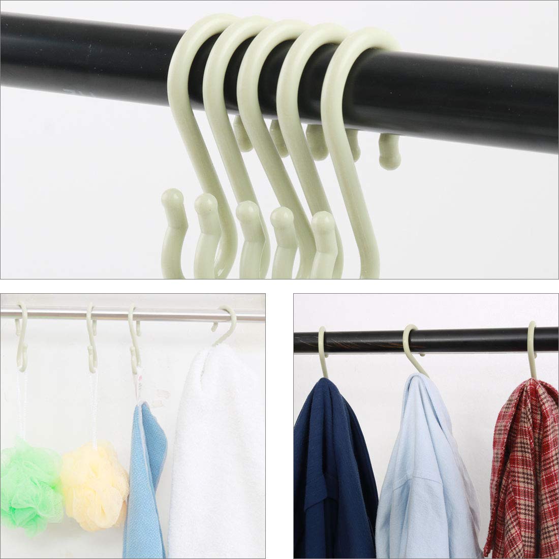 16 Pack S-Shaped Plastic Hooks - Heavy Duty Hangers for Kitchen, Bathroom & Closet - Organize Pots, Pans, Cups, Utensils, Coats & Towels - Light Green Space Saving Storage Solution