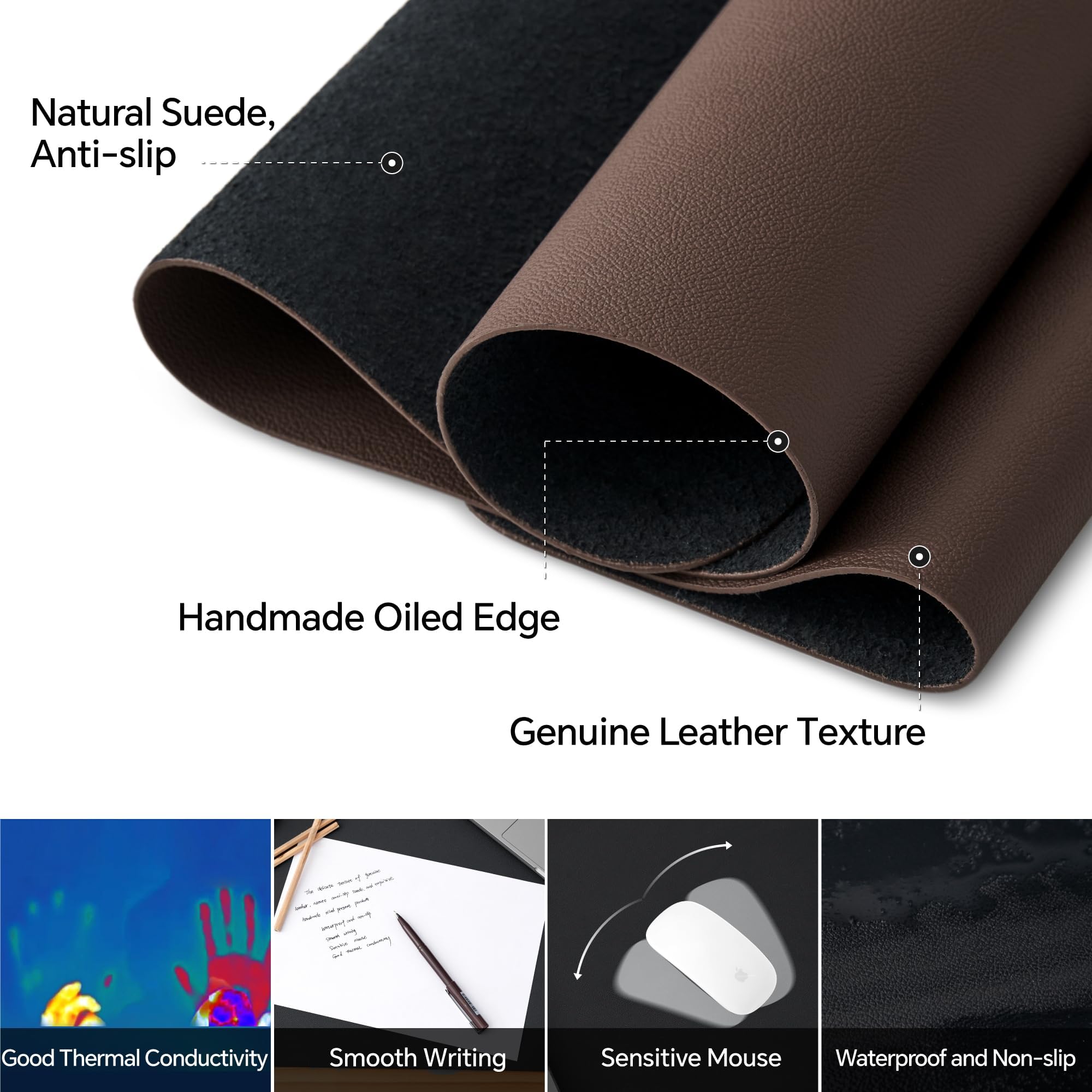Premium Genuine Leather Desk Mat - Large Waterproof Office Desk Pad, Non-Slip Mouse Pad & Writing Surface for Home & Office (31.5