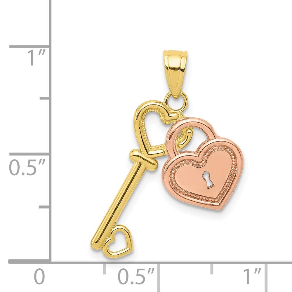 10K Two-Tone Gold Heart & Key Charm Pendant - Perfect for Necklaces, Bracelets & Gift Giving