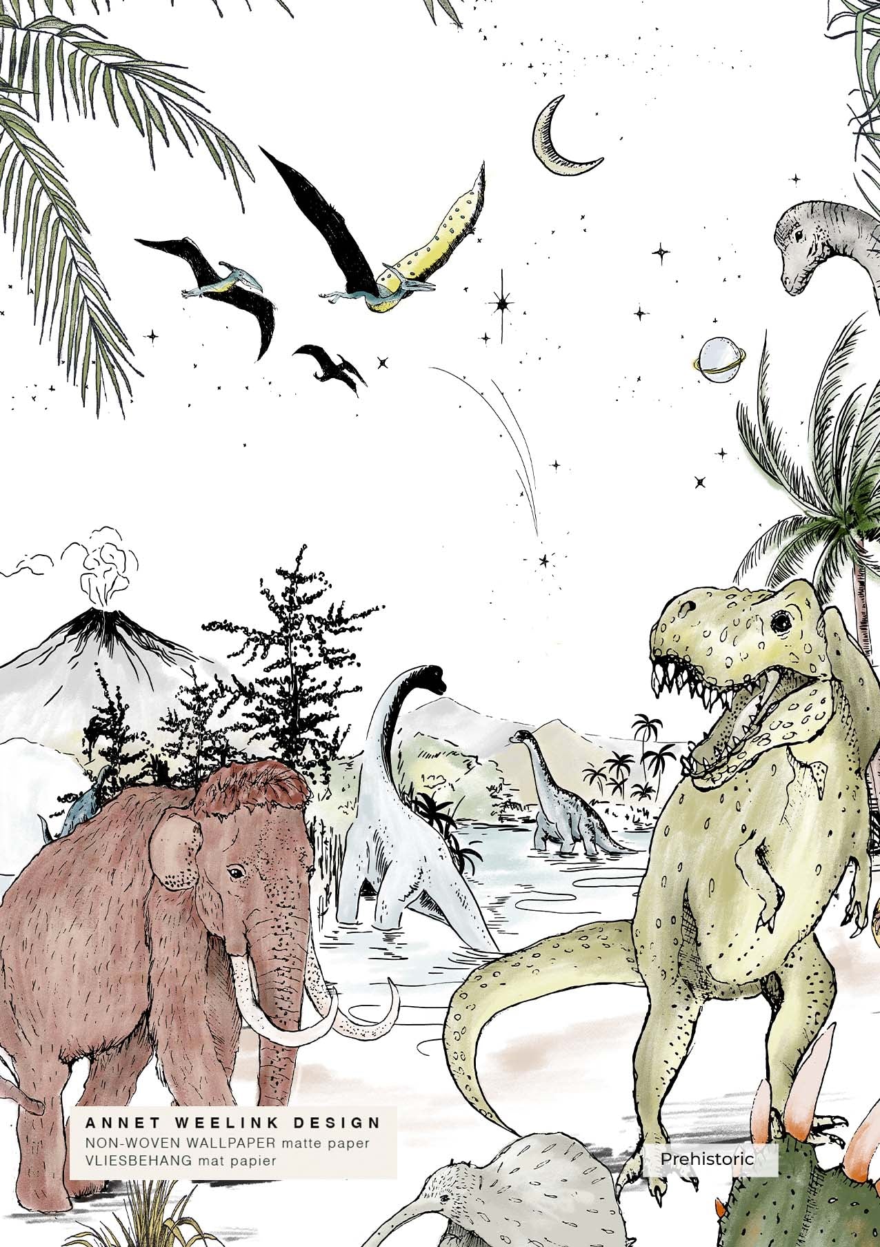 Prehistoric Wallpaper Sample - Vintage Dinosaur & Fossil Print for Home Decor, Nursery, Kids Room & Office