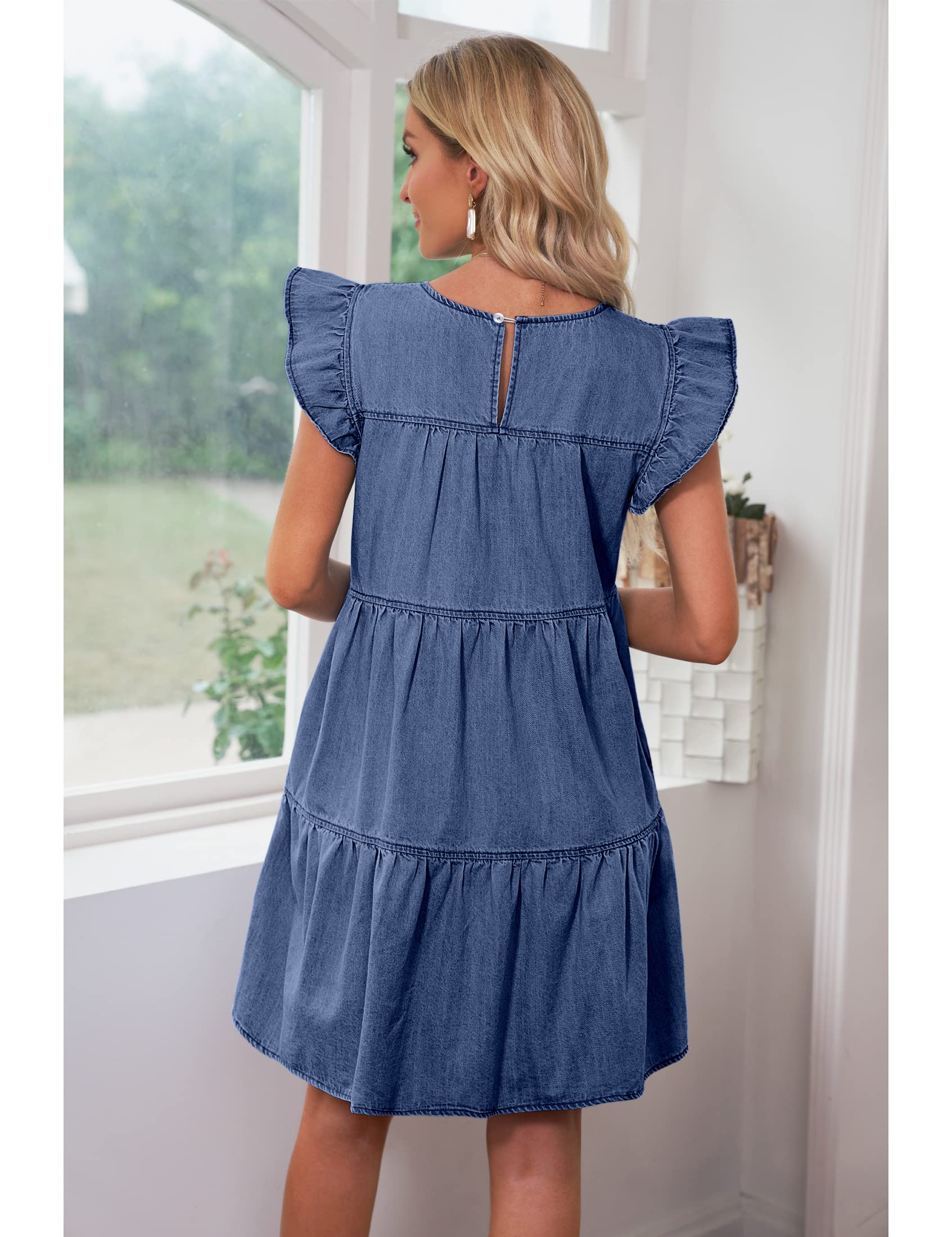 Luvamia 2025 Women's Denim Babydoll Dress - Sleeveless Ruffle Mini Dress with Pleated Swing Skirt | Summer Casual Loose Flowy Dress for Beach, Party & Date Night