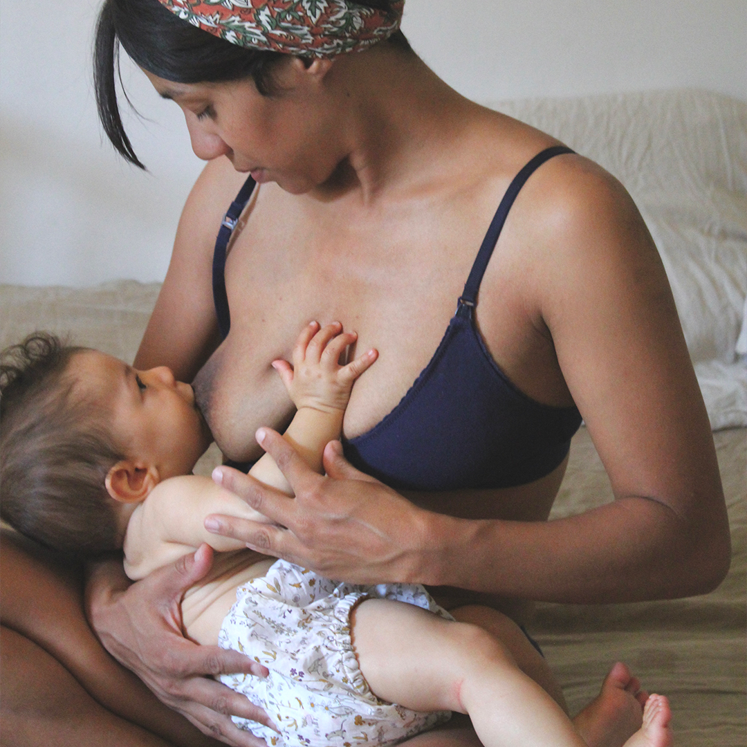 Blooma Organic Cotton Nursing Bra for Breastfeeding Moms - Comfortable & Breathable Maternity Bra in Navy Ink - Perfect for Pregnancy, Postpartum & Everyday Wear