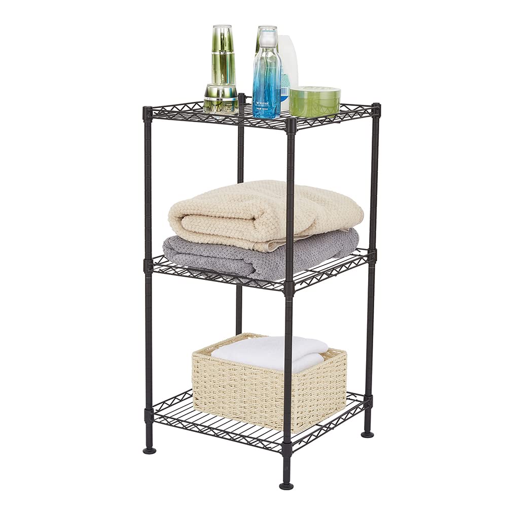 3-Tier Adjustable Height Wire Shelving Unit - Heavy Duty Metal Storage Rack for Garage, Kitchen, Pantry & Closet Organization - 13.78
