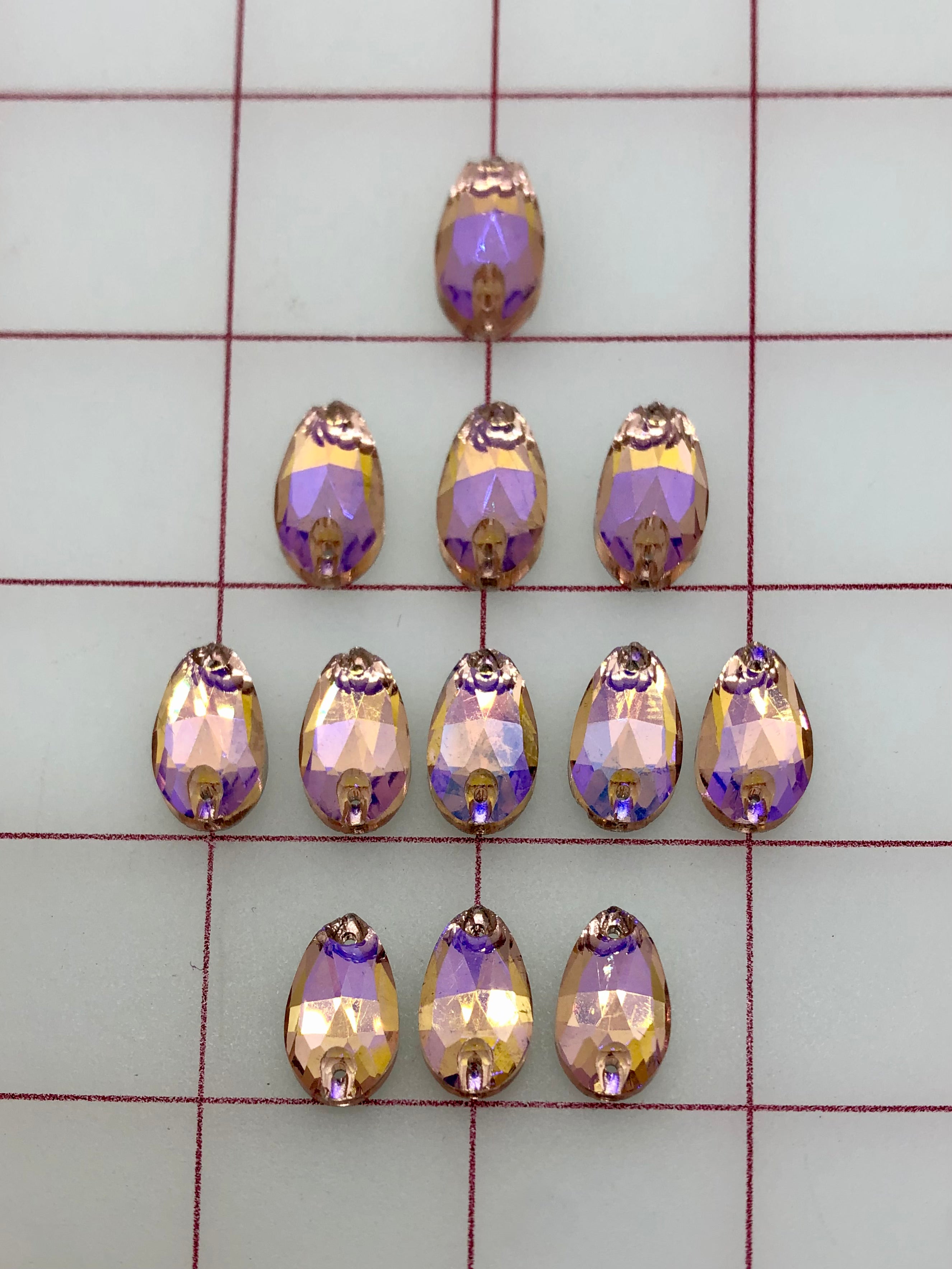 10x18mm Czech Rhinestones - Bright Cut Light Peach AB Pear Shape Sew On for DIY Clothing, Wedding Dresses & Costume Jewelry Making