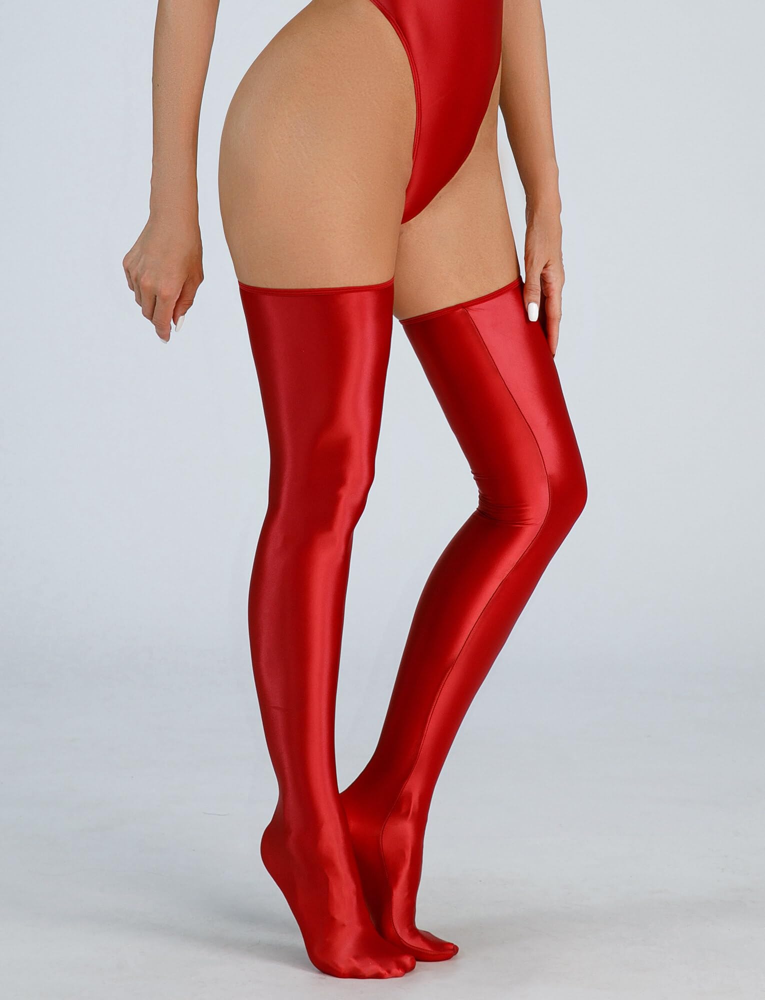 FEOYA Women's Glossy Hold-Up Stockings - Sexy Shiny Thigh High Socks for Party, Club & Cosplay - Perfect for Halloween, Burlesque & Night Out Outfits